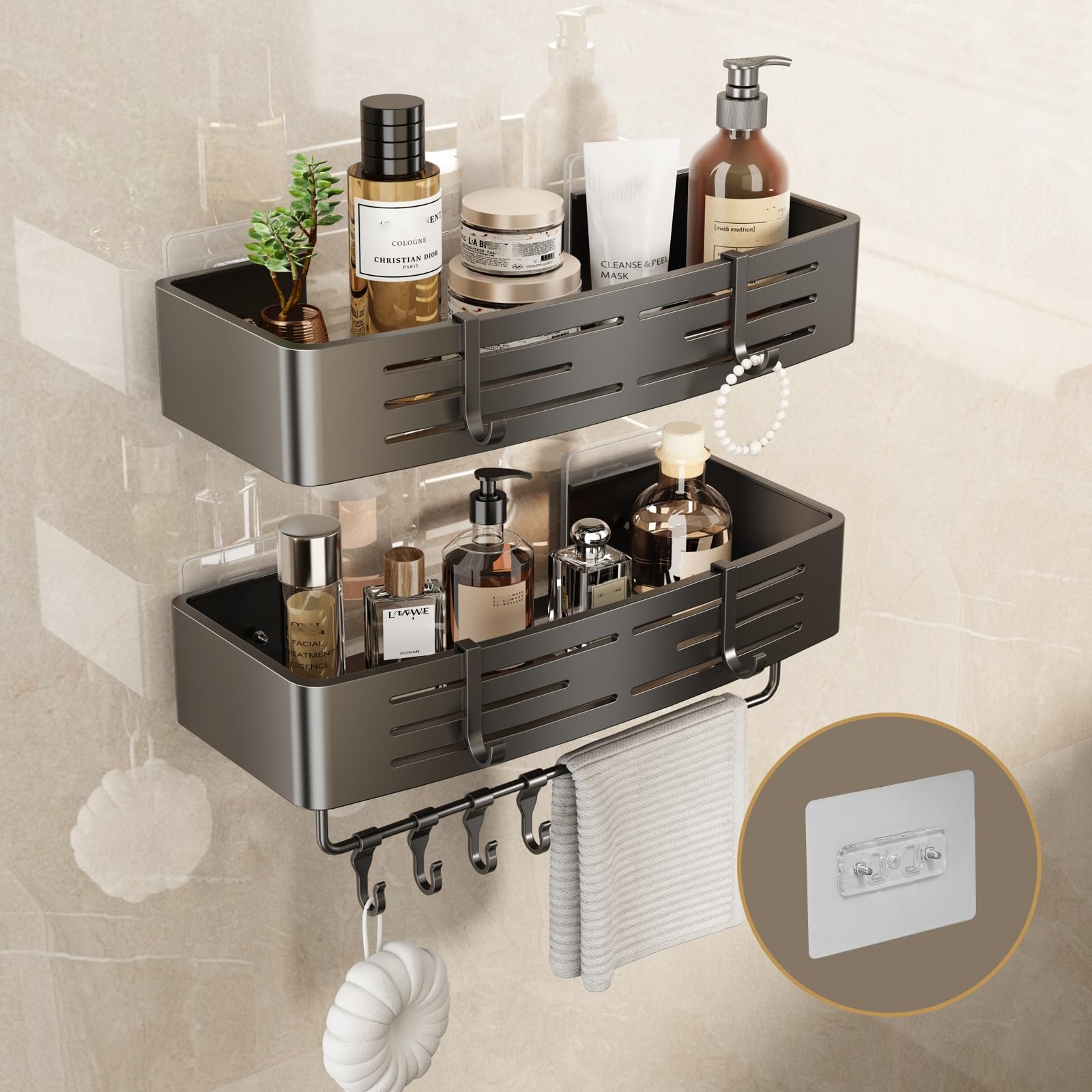VOLPONE Shower Caddy No Drilling Shower Shelves for Inside Shower Heavy Duty Bathroom Organizer Storage Rack Adhesive with Towel