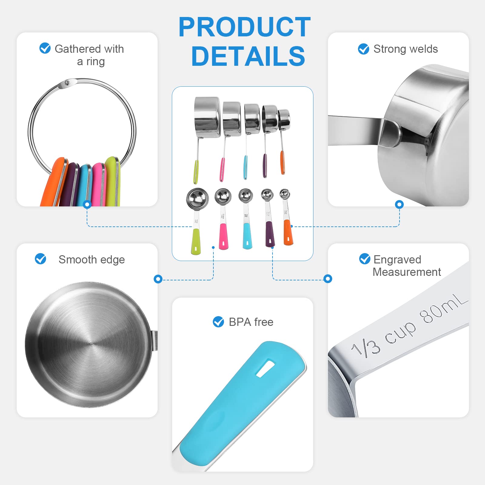 Bopei Measuring Cups And Spoons Set Stainless Steel 11 Piece For Cooking And Baking Kitchen Funnel