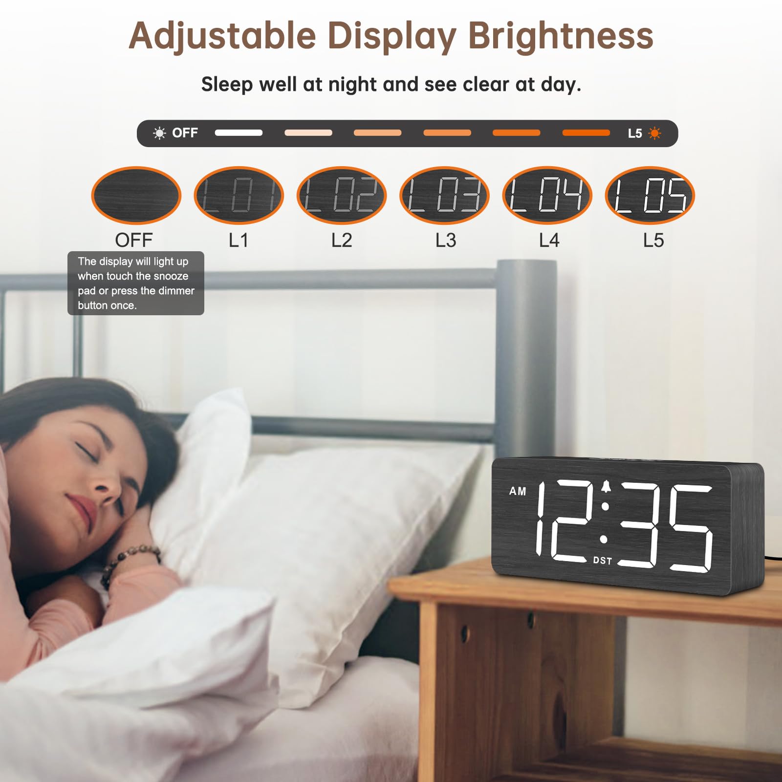 DreamSky Wooden Digital Alarm Clock for Bedroom - Loud Alarm Clock for Heavy Sleepers with Volume Control, Desk Clocks for Livin
