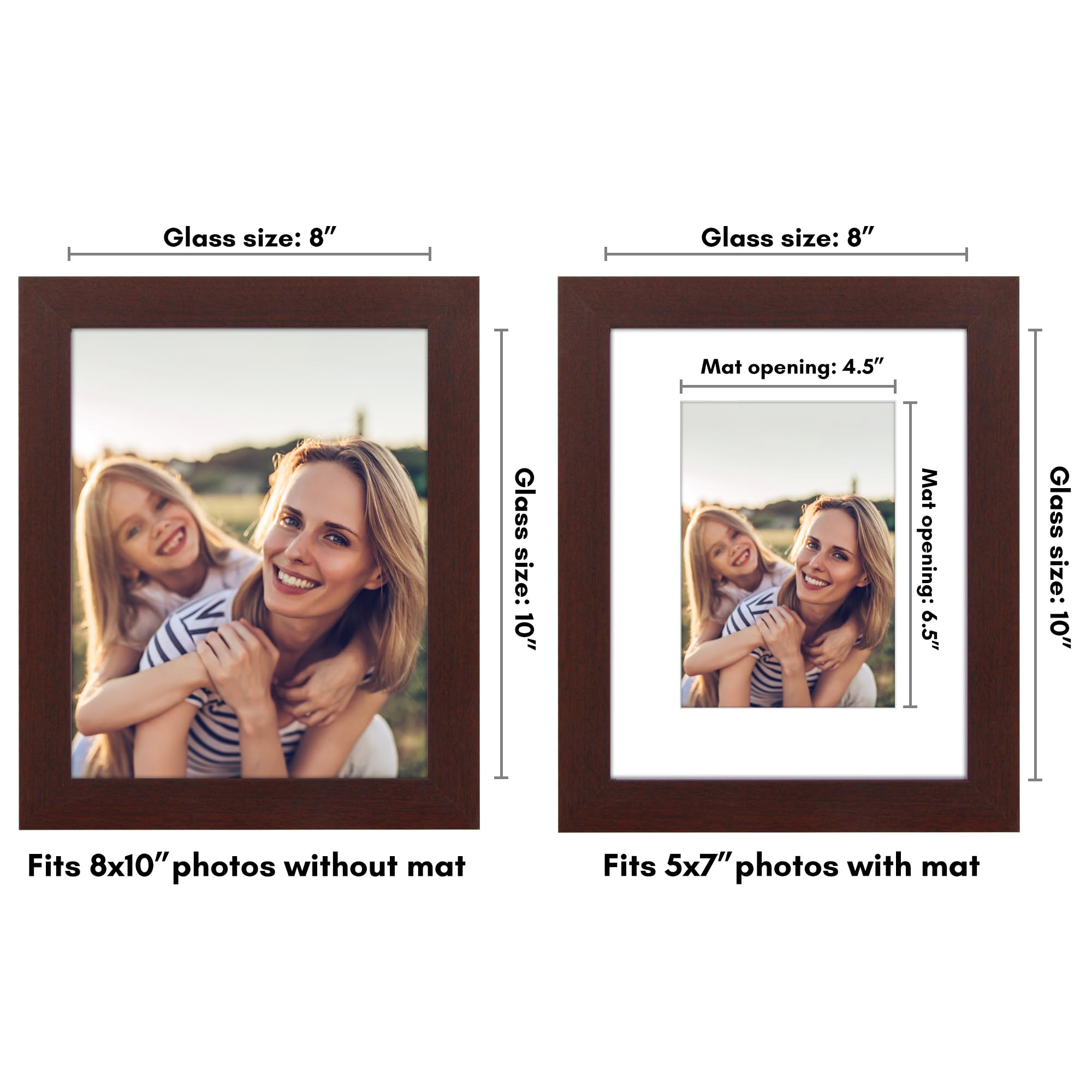 Americanflat 8x10 Picture Frame with Shatter-Resistant Glass - Use as 5x7 Frame with Mat or Display 8x10 Photo Without Mat - Hud