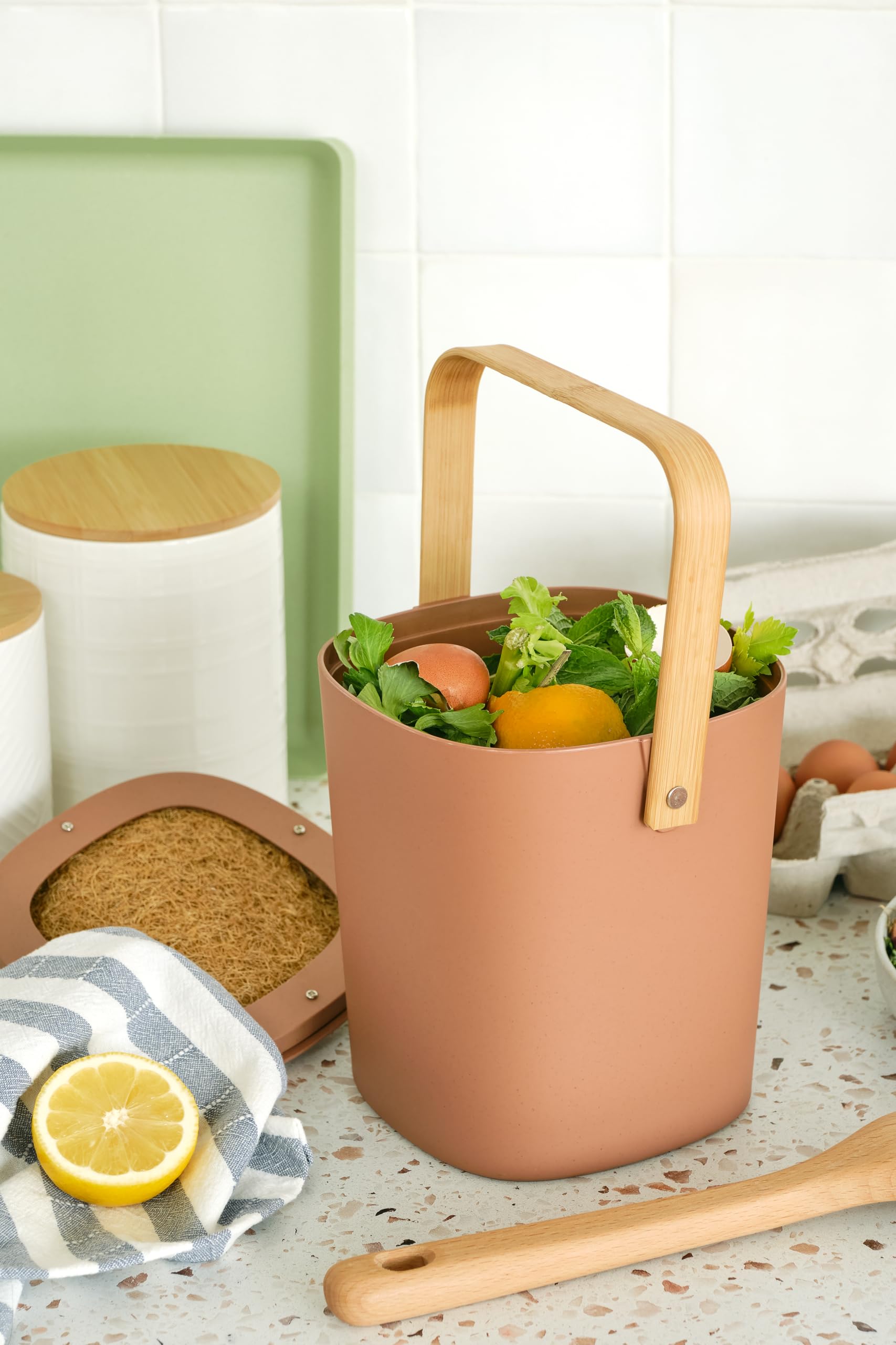 Bamboozle - 1 Gallon Compost Bin, Comes With Hemp-Based Filter, Sustainable Materials, Indoor Countertop Composter, Home & Garde