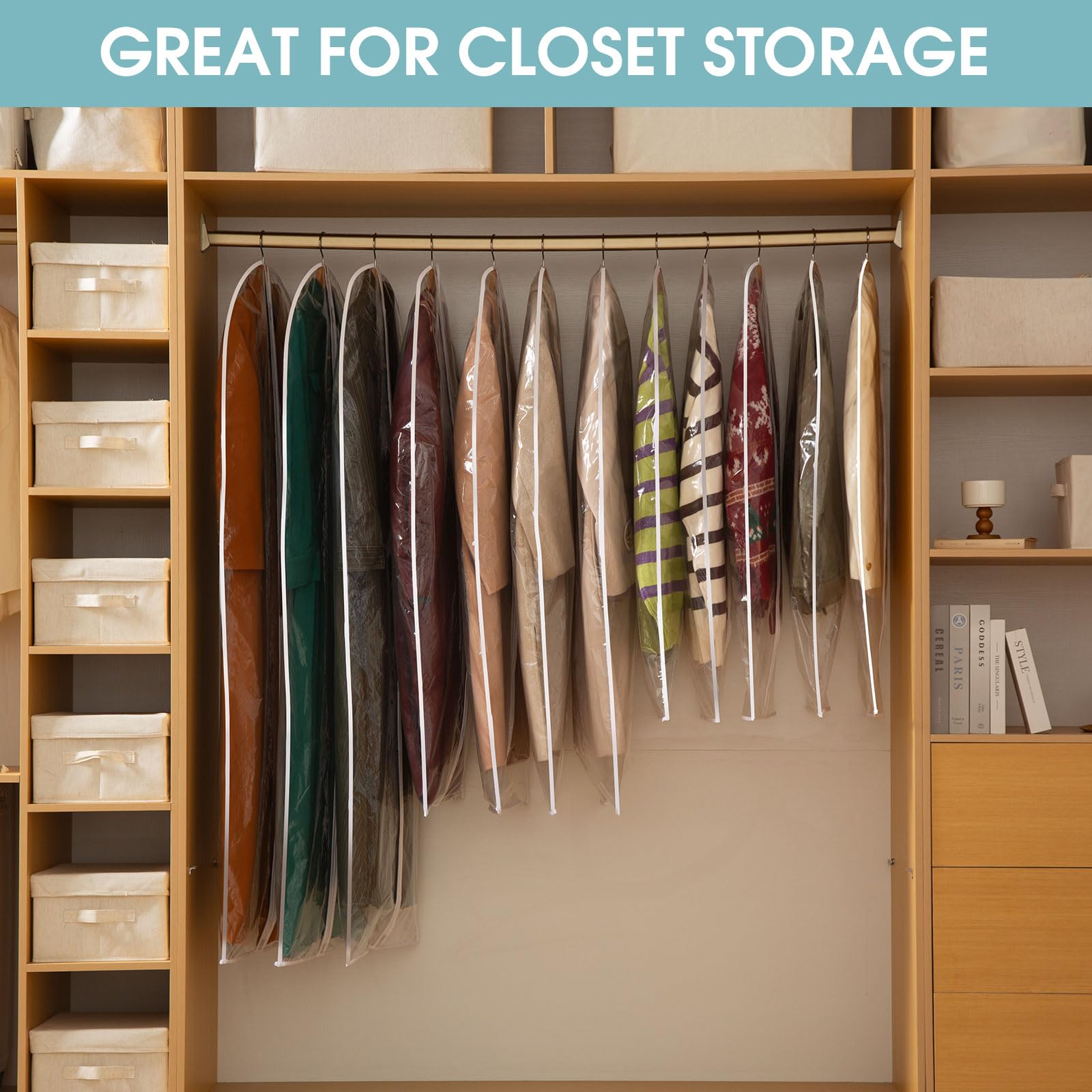 Perber All Clear Garment Bags for Hanging Clothes  48'' Suit Bags for Closet Storage  Plastic Dustproof Suit Cover Bags  Clothes Protectors Bag with zipper for Coats  Jackets  Shirts(10 Packs)