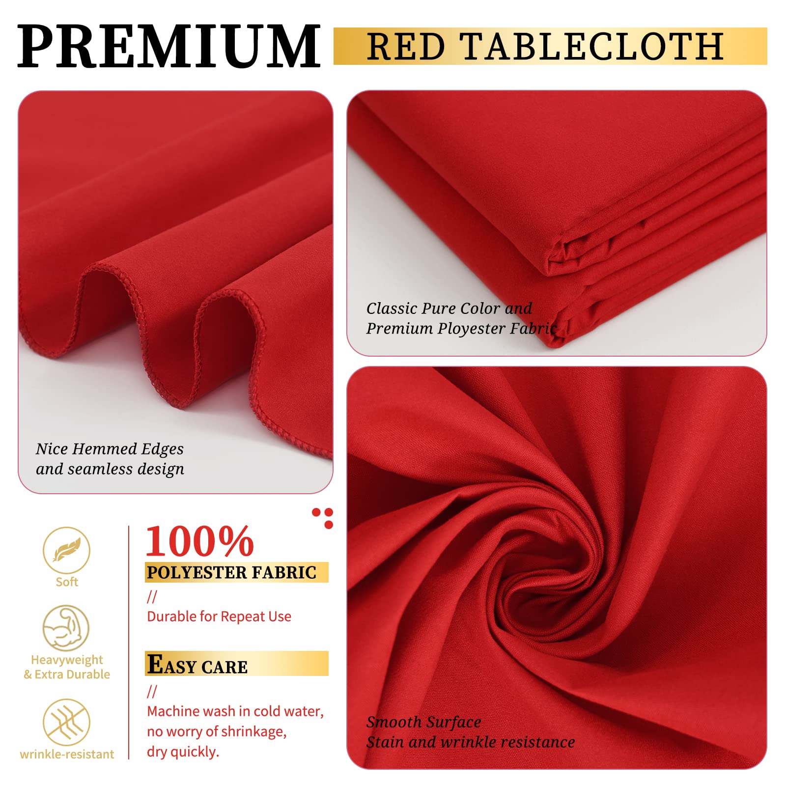 Showgeous 4 Pack Red Tablecloth 60 X 102 Inch, Rectangle Table Cloth For 6 Foot Table, Stain And Wrinkle Resistant Washable Poly