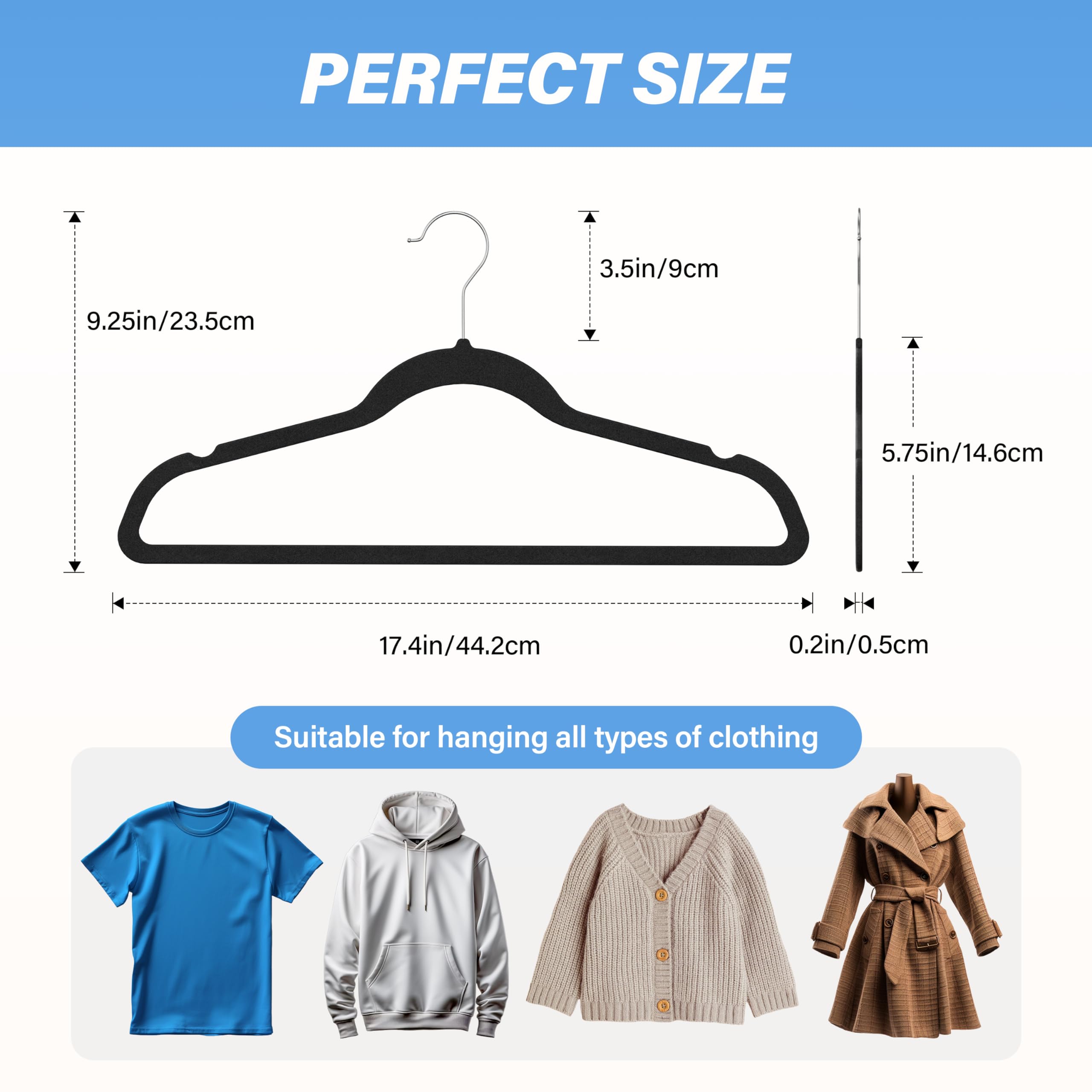 YSSOA Velvet Hangers - 70 Pack Non-Slip Clothes Hangers, Black with 360° Swivel Hooks, Heavy Duty for Closet Space Saving