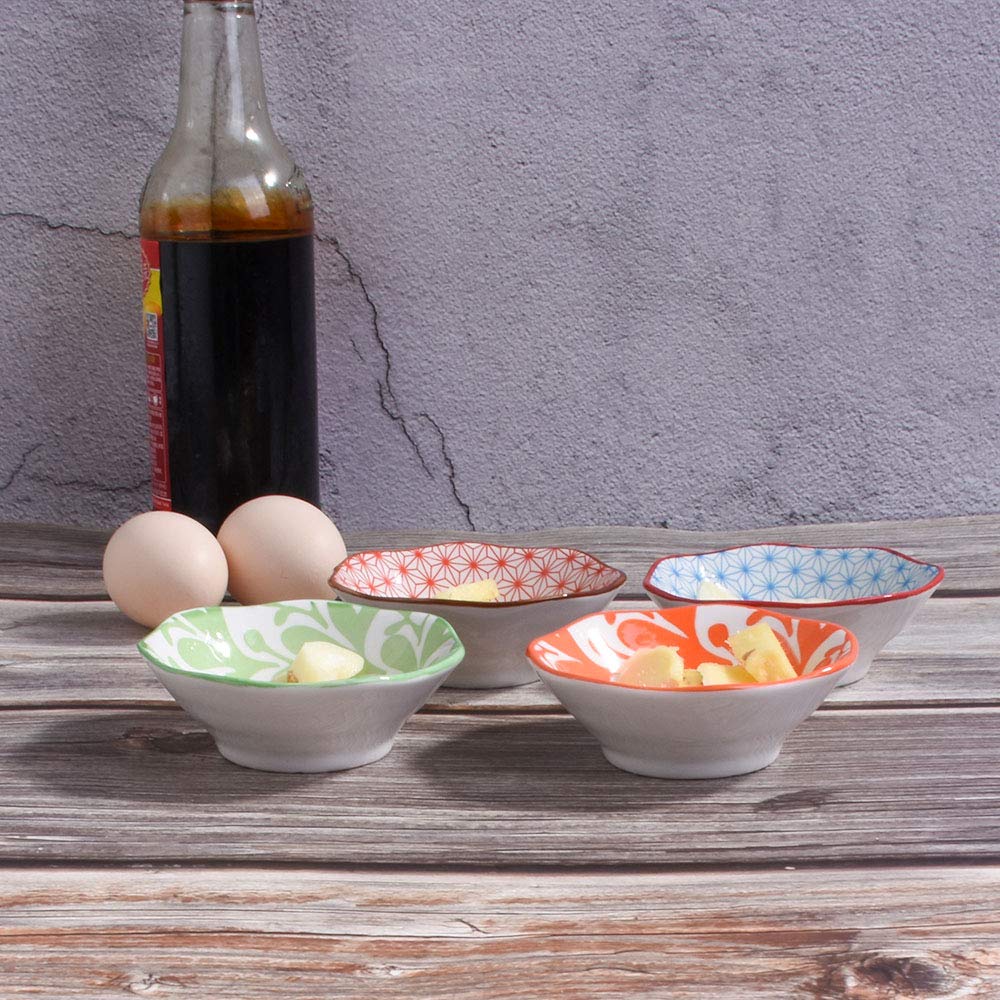 Whitenesser Japanese Soy Sauce Dish Set Of 4 Ceramic Sushi Dishes Dipping Cups Serving For Seasoning (A)