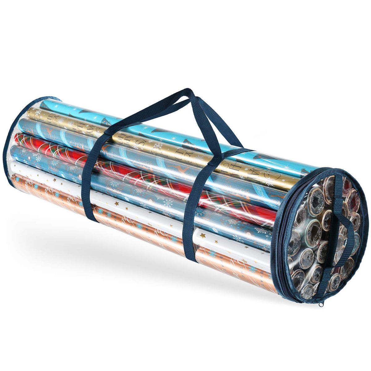 Hearth & Harbor Wrapping Paper Storage Container - Clear Wrapping Paper Holder Fits Up To 14 Rolls Of 40'' - Tear Proof Gift Wra