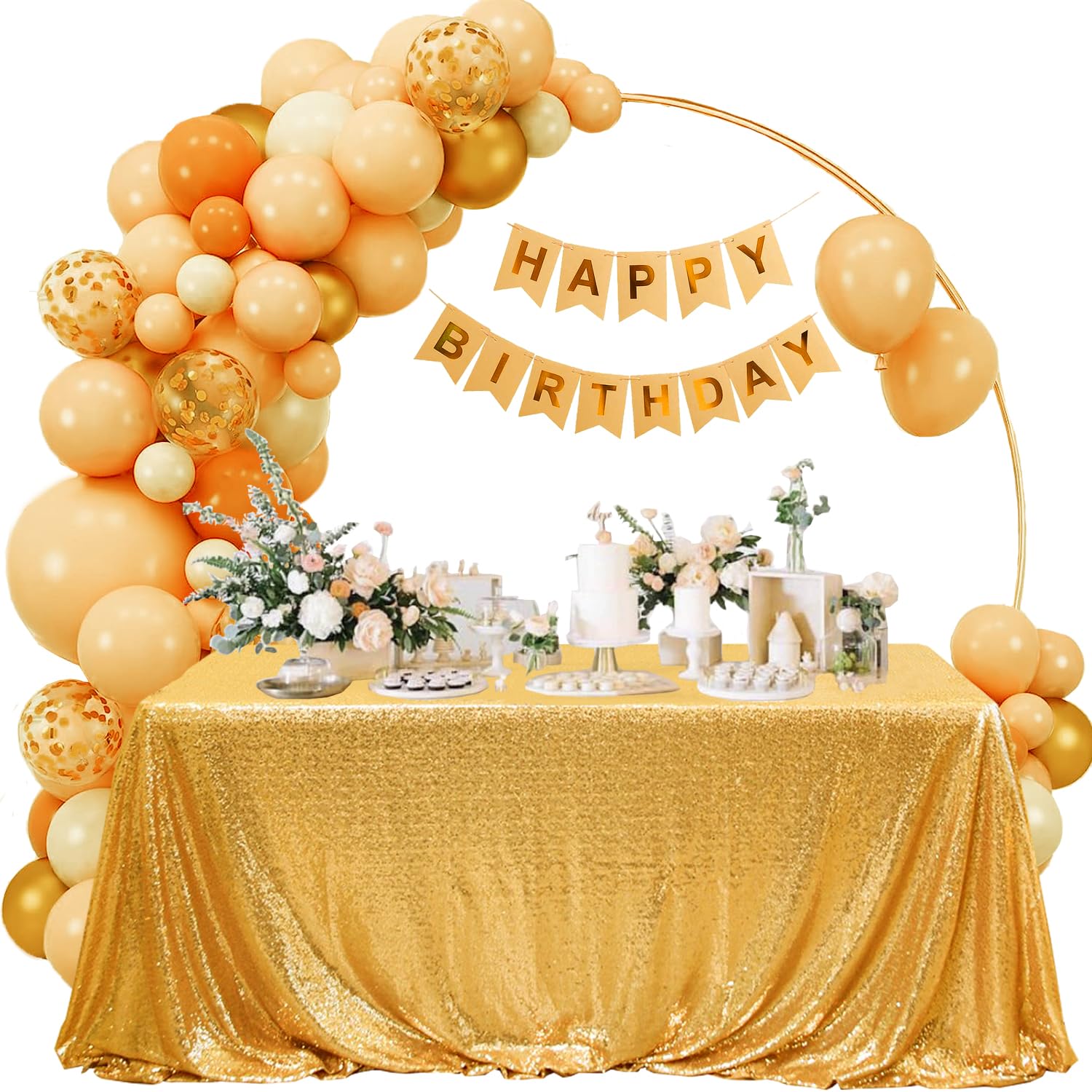 Fyledaee Gold Rectangle Sequin Table Cloths For Parties,50X80 Inch Glitter Sparkly Overlay Table Cover Fitted 4 Ft Dessert Table