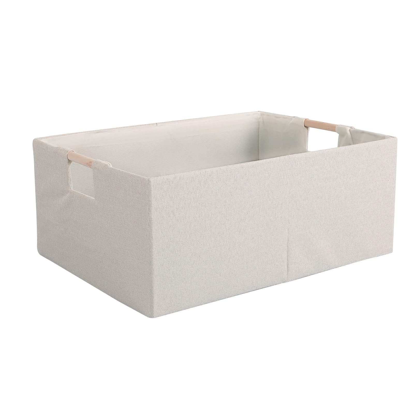 Lamor  E Fabric Storage Bin Box Foldable Cotton Linen Storage Basket With Wooden Handles Rectangular Cube Decorative Home Laundr