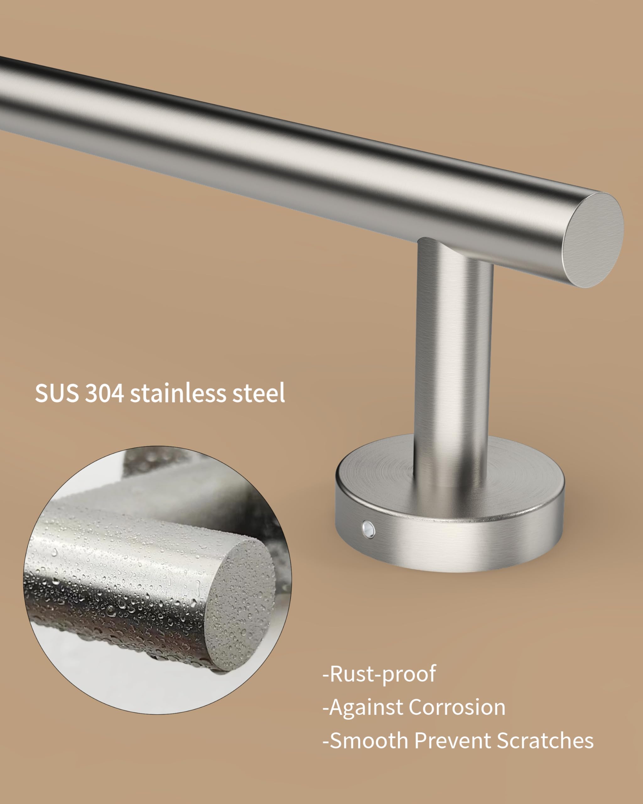 Wzkaly Brushed Grey Towel Bar, 16 Inch 304 Stainless Steel Towel Rack Bathroom, Towel Holder Brushed Grey Wall Mount, Total Leng