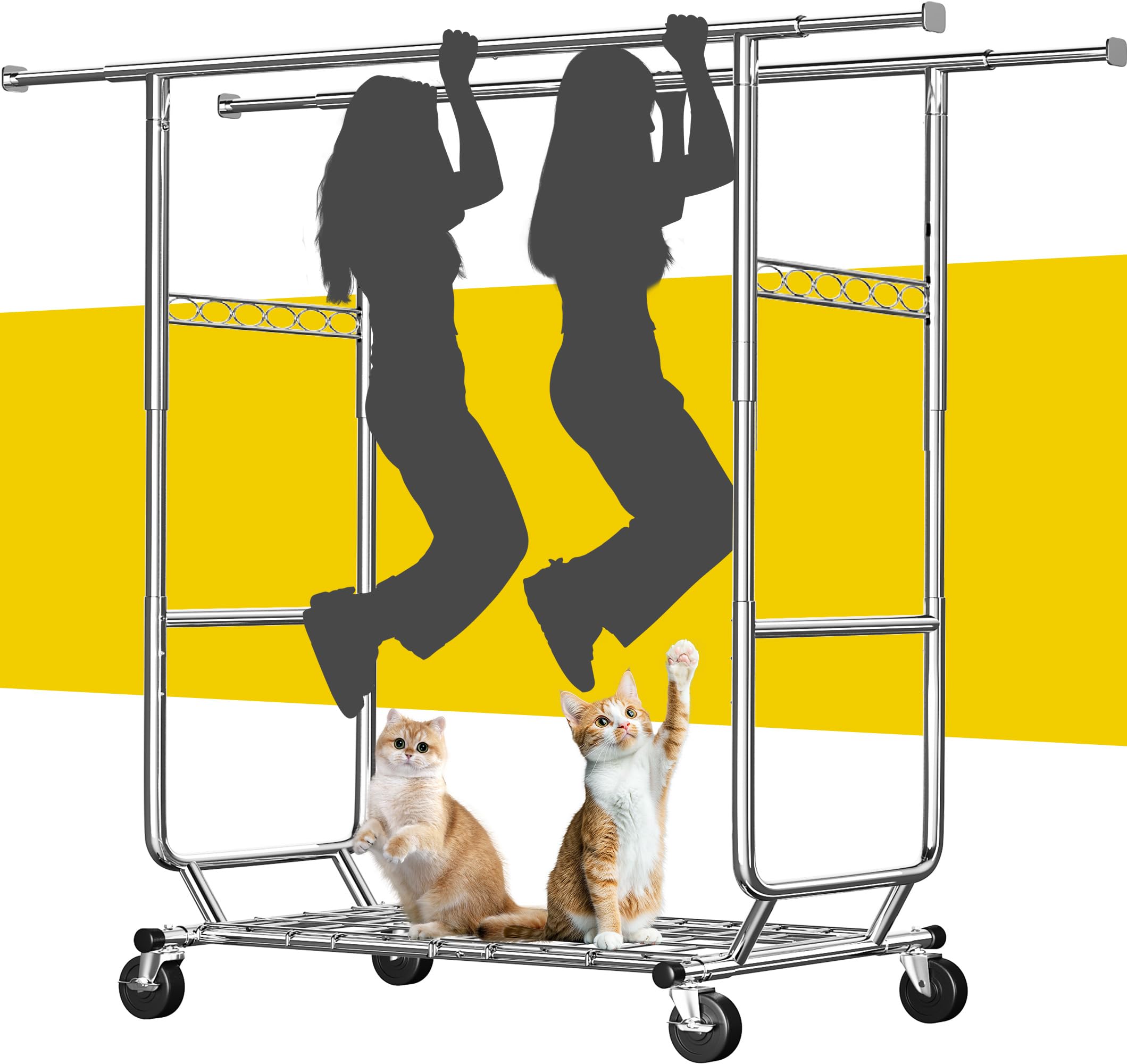 Raybee Clothes Rack Heavy Duty Holds 610LBS Rolling Clothing Racks for Hanging Clothes Portable Clothes Rack Metal Clothing Rack with Wheels Collapsible & Commercial Garment Rack Heavy Duty
