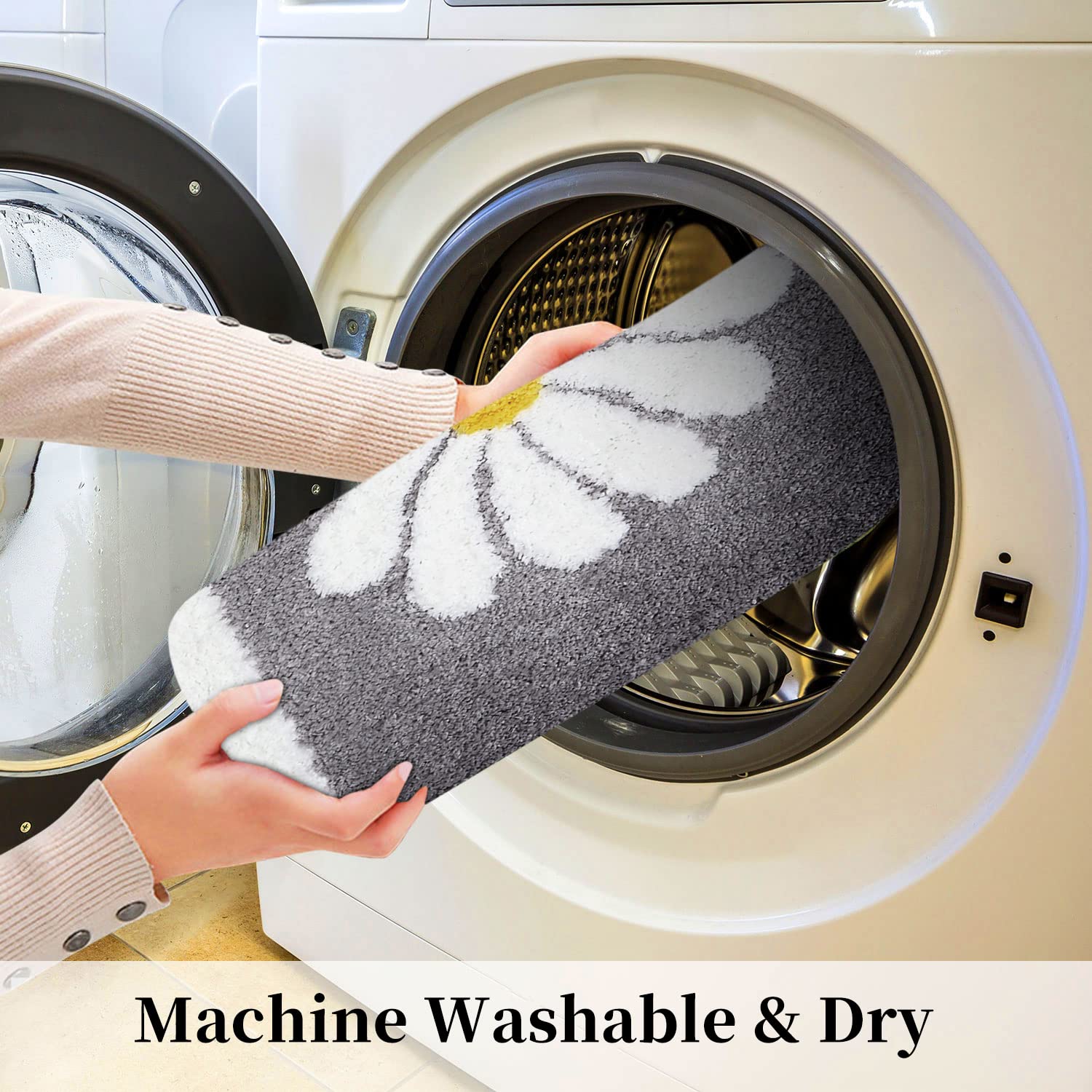 Hi Space Bath Mat for Bathroom Non-Slip 30X20 Cute White Flower Bathroom Rug Soft Absorbent Microfiber Bath Rugs Daisy Bath Mat Rugs for Tub Shower Machine Washable Bath Carpet for Floor Doormat