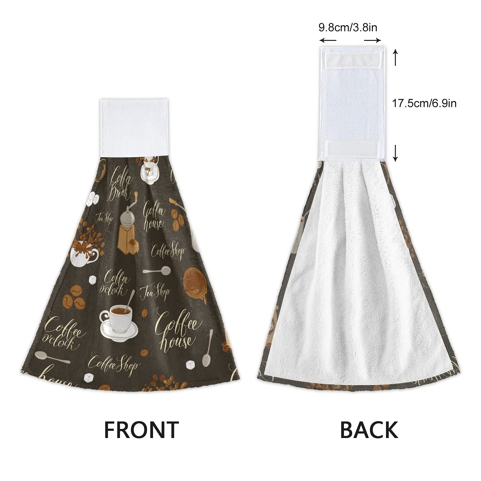 Tea Coffee Beans Theme Kitchen Hanging Towel Cafe Hand Tie Towels Set 2 Pcs Tea Bar Dish Cloths Dry Towel Soft Absorbent Durable