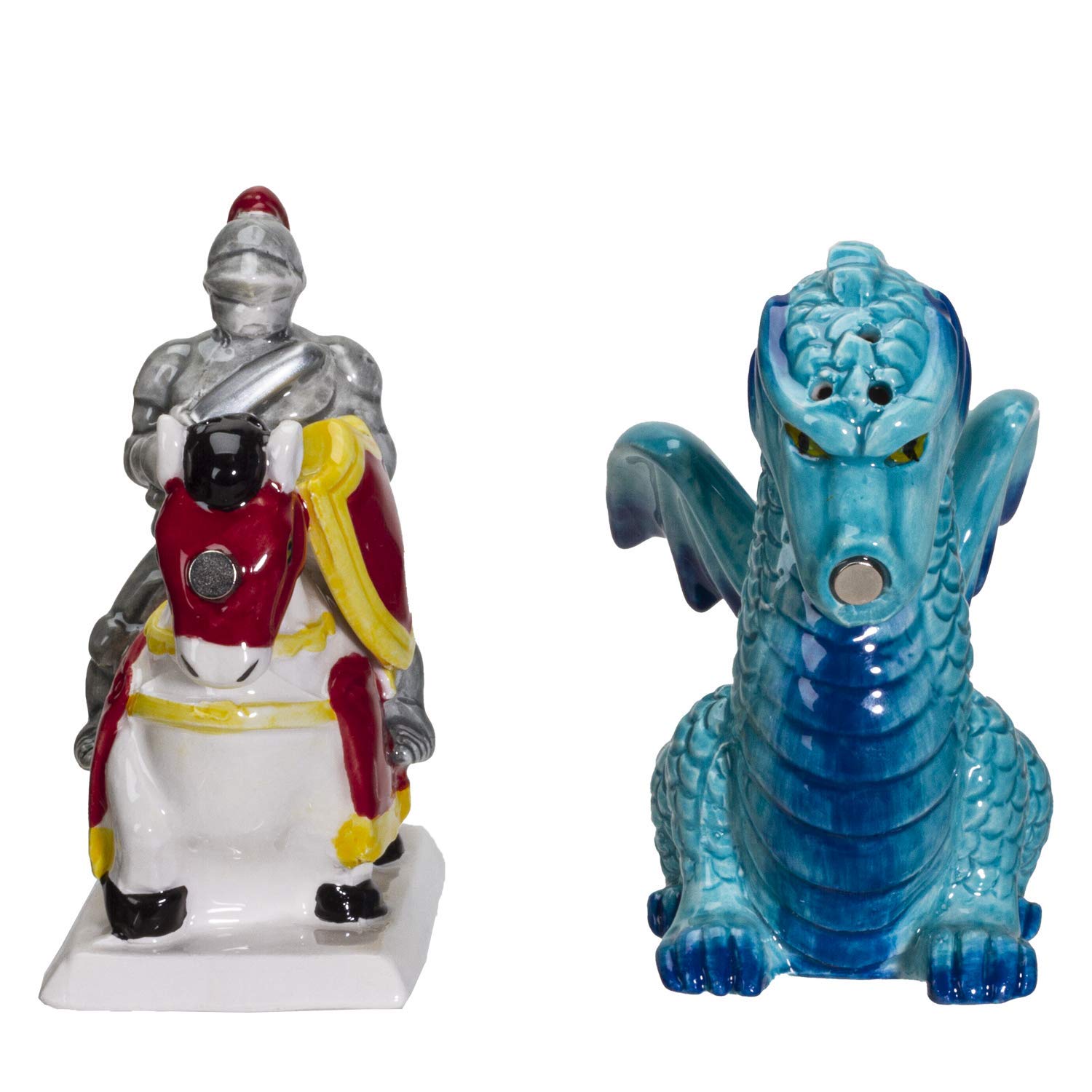Pacific Giftware Knight on Horse & Dragon Ceramic Salt and Pepper Shakers Set, Natural Clay, Model 13582