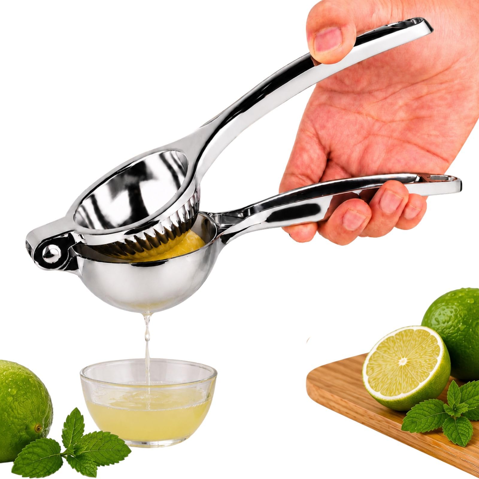 Go Store Stainless Steel Lemon Squeezer & Citrus Juicer | Heavy Duty Manual Hand Press With Grooved Head & Ergonomic Handle | Ju
