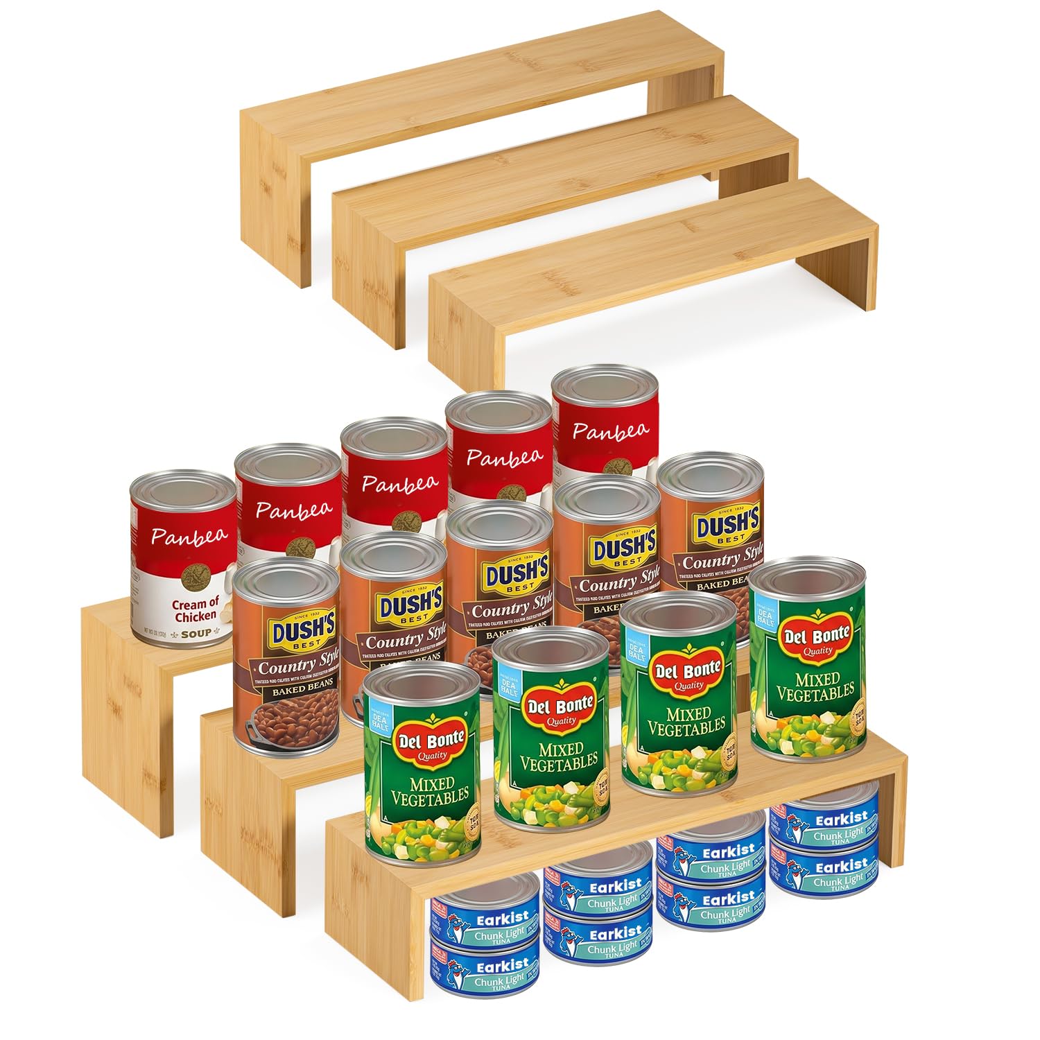 Woixiow 6 Pcs Bamboo Can Organizer for Pantry, Cabinet, Canned Goods Storage, Spice Racks
