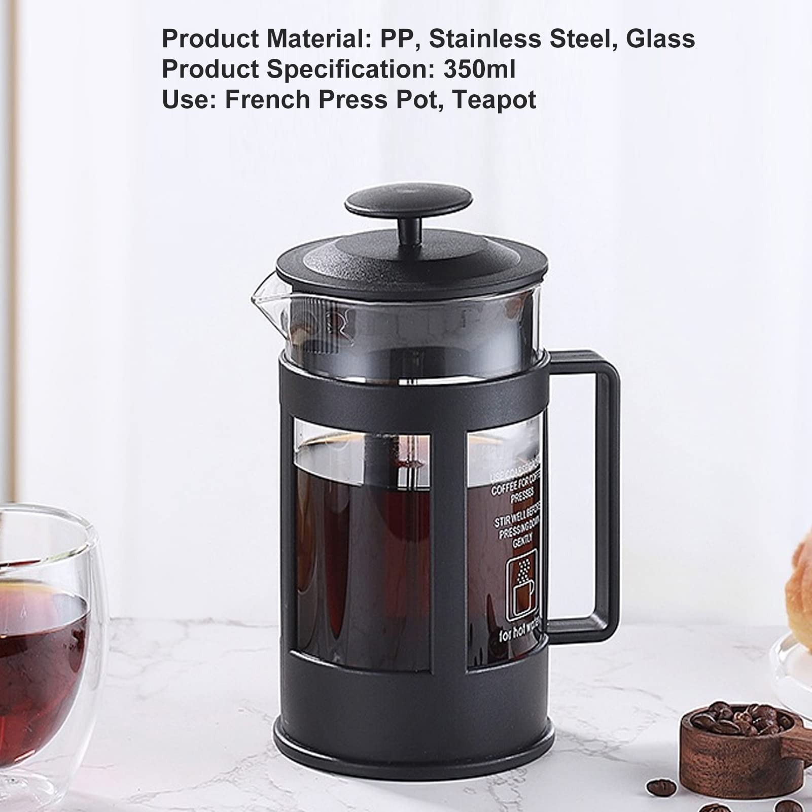 Chiciris 350Ml French Press Coffee Maker Glass Stainless Steel Glass French Press Teapot Almond Milk, Cashew Milk, Fruit Infusio