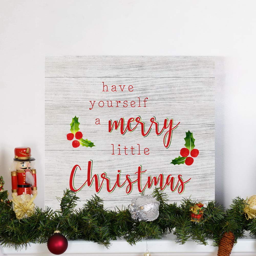 Renditions Gallery Have Yourself A Merry Little Christmas Wall Art, Cute Winter Artwork, Red & Green Holly, Premium Gallery Wrap