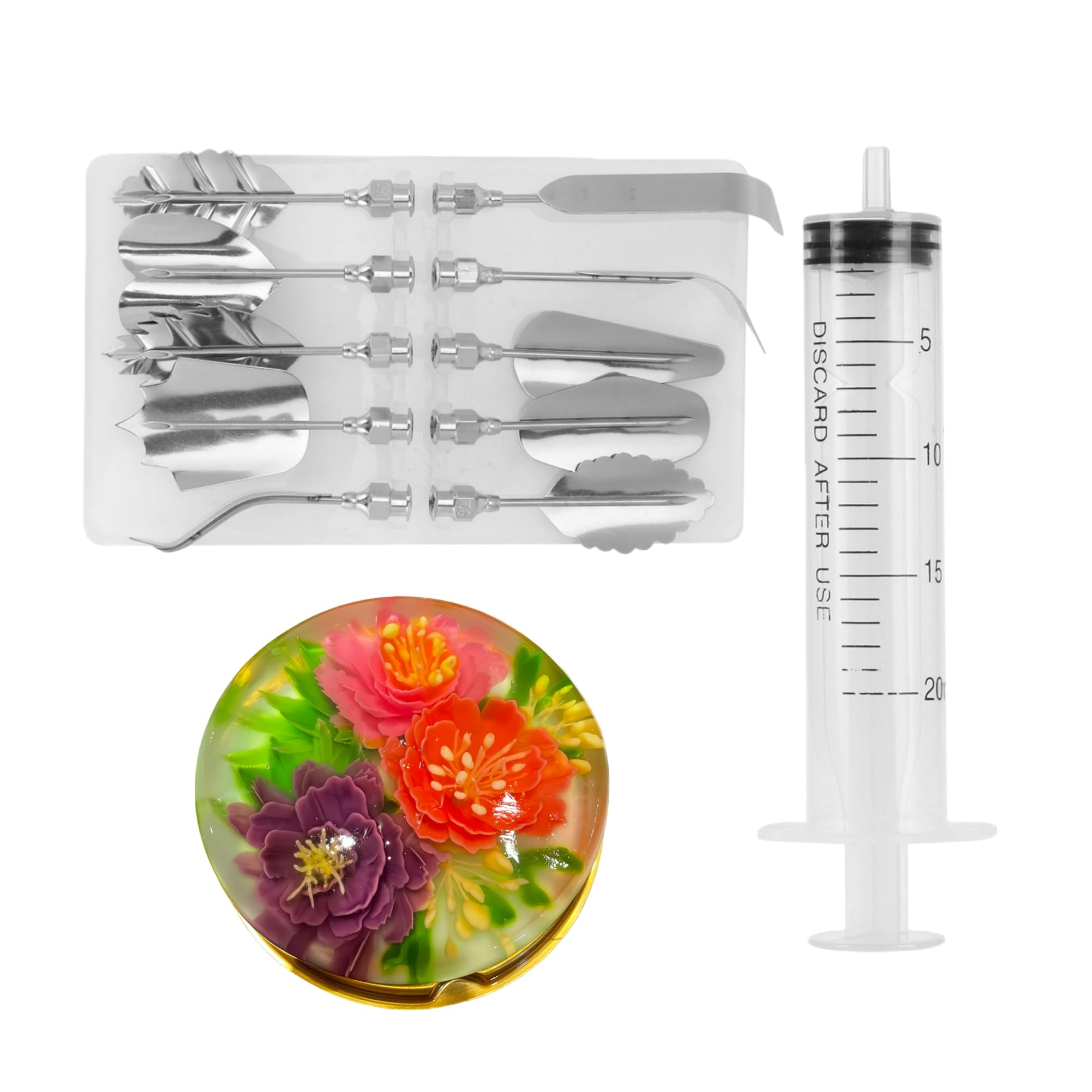 Jelly Art Tools Set, Gelatin Art Tools Set Stainless Steel Flowers Leaves 3D Gelatin Art Tools Pudding Nozzle Cake Jello Needles