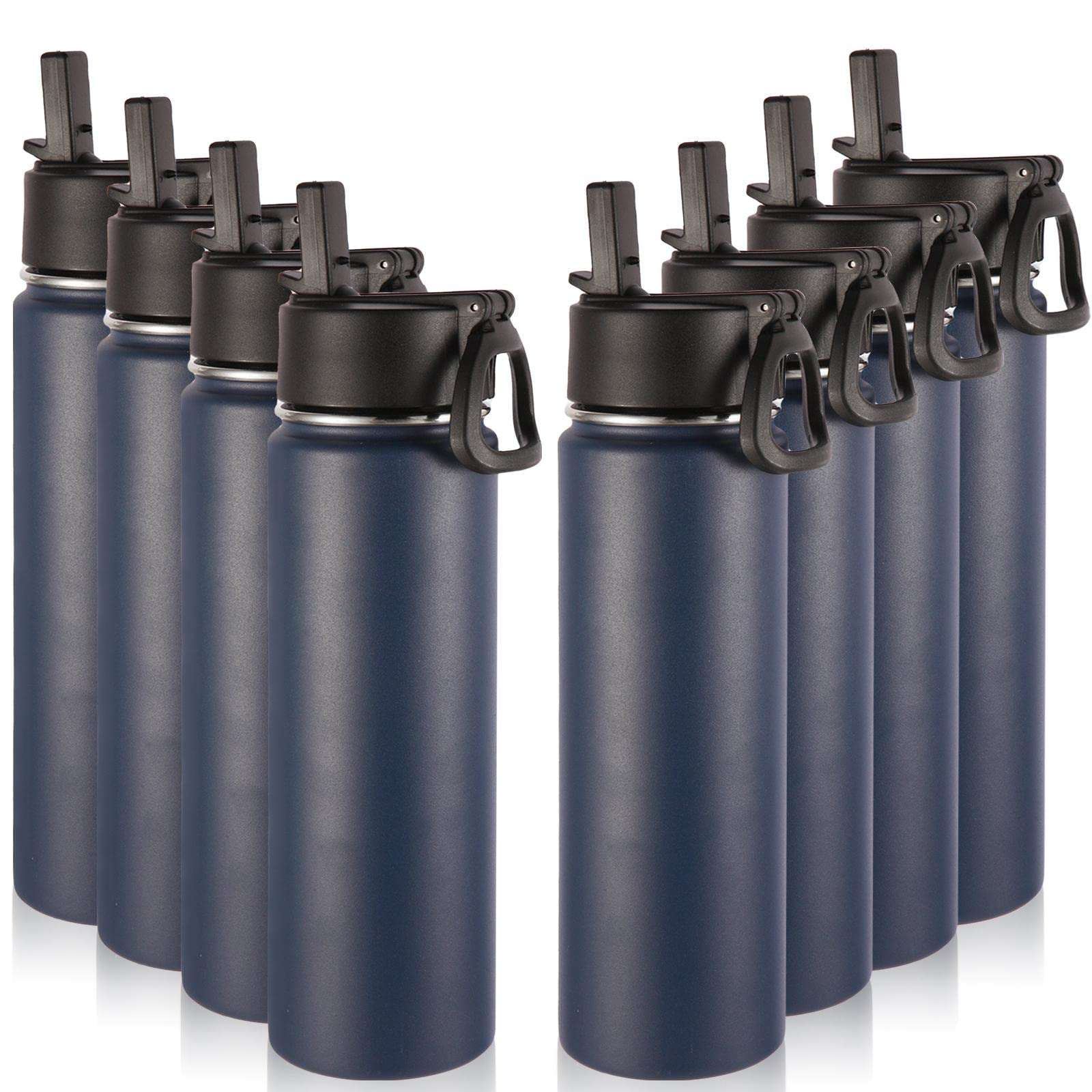 Volhoply Insulated Water Bottles With Straw Bulk 8 Pack, 22 Oz Stainless Steel Sports Bottle With Handle Lid,Double Walled Metal