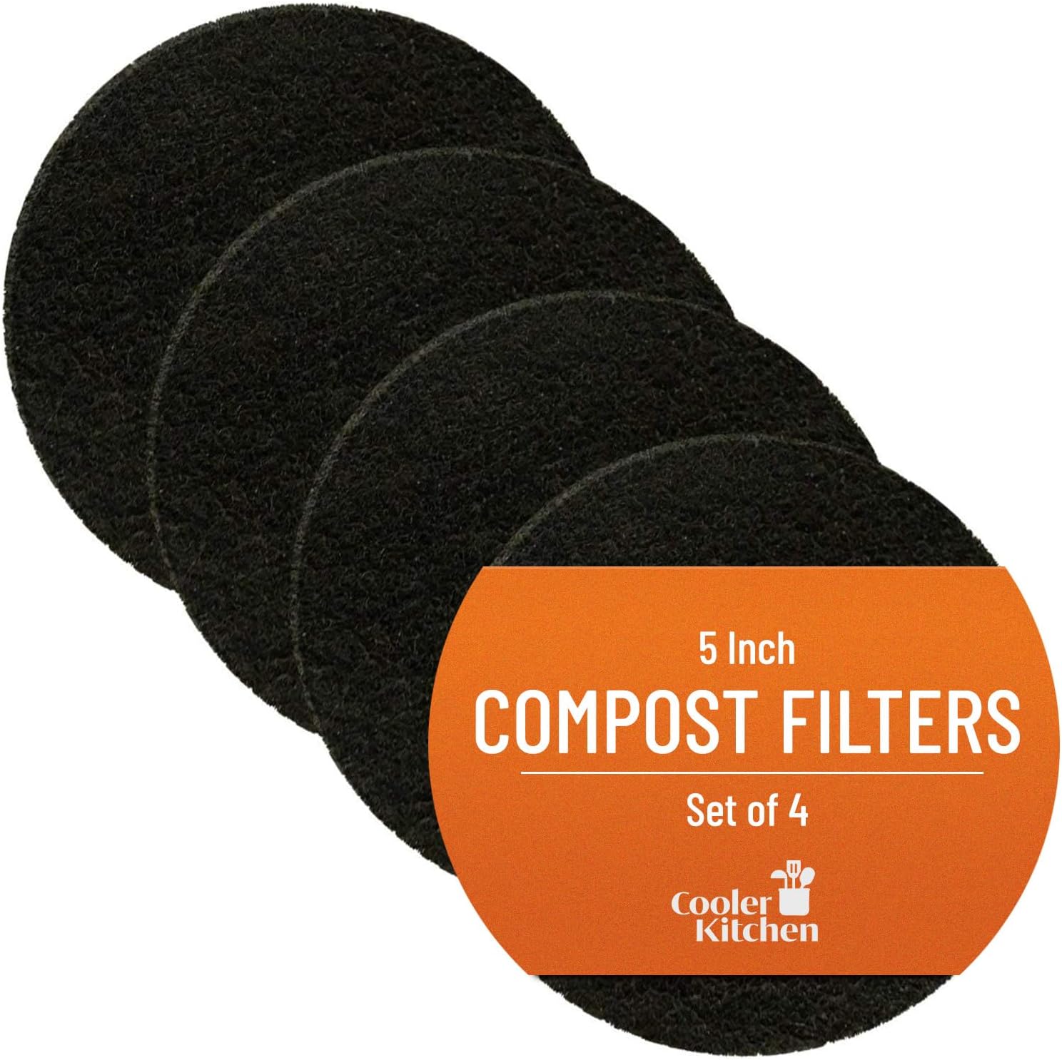 Cooler Kitchen - 4 Pack Activated Charcoal Compost Bin Filters - 3.75 Inch Activated Charcoal Filters Replacement Set for Kitchen Recycle Bin - Odor Absorbing Home Countertop Compost Bin Filter
