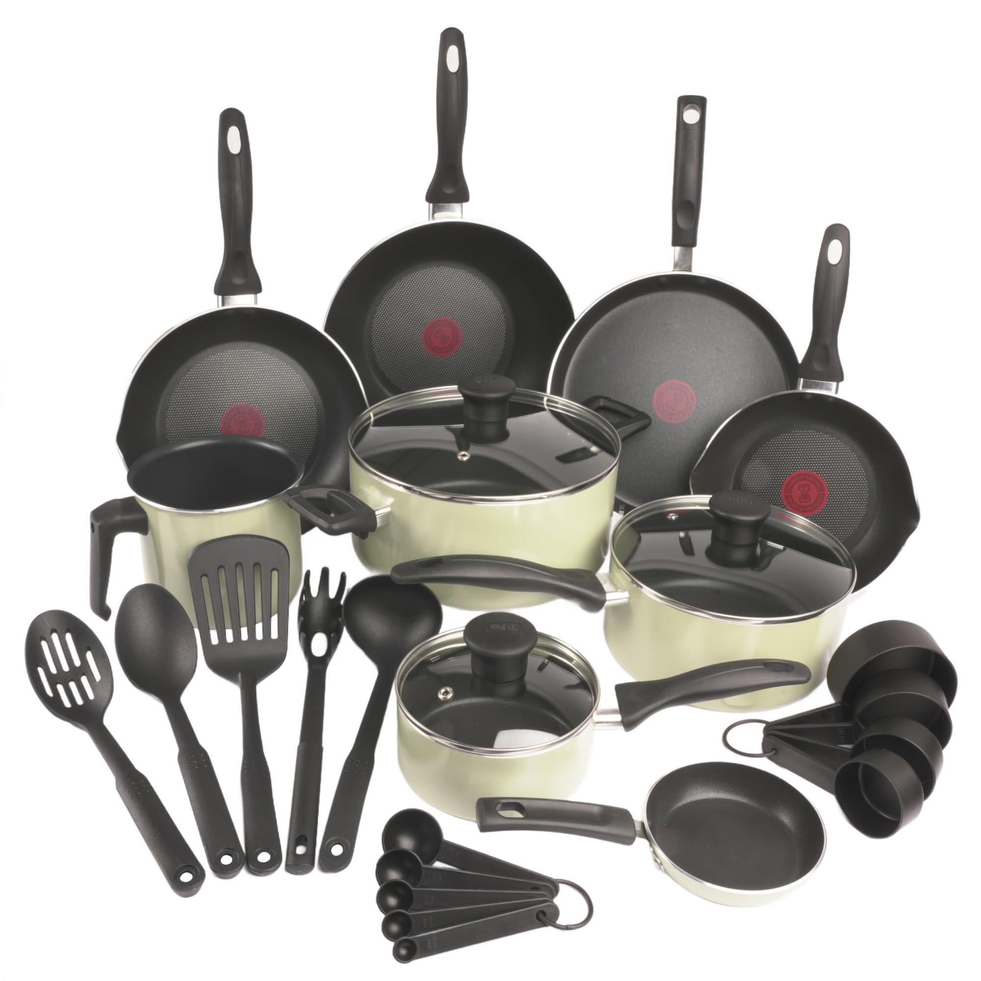 Tfal Supercook 26 Piece Lichen Green Cookware Set with Titanium NonStick Thermo Signal Technology, Easy Cleaning and Diffuser 