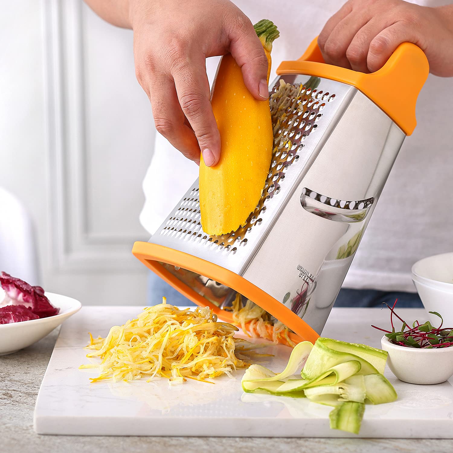 Spring Chef Handheld Stainless Steel Xl Parmesan Cheese Grater With Handle - 4 Sided Manual Box Grater For Kitchen - Dishwasher