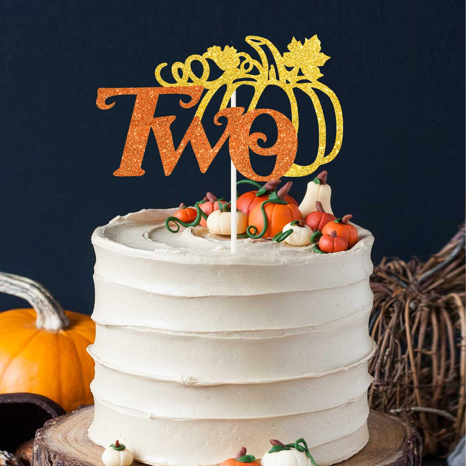 Pumpkin Two Cake Topper - Fall Harvest Theme Pumpkin 2nd Birthday Cake Decor - Autumn Baby Shower Two Years Old Birthday Thanksg