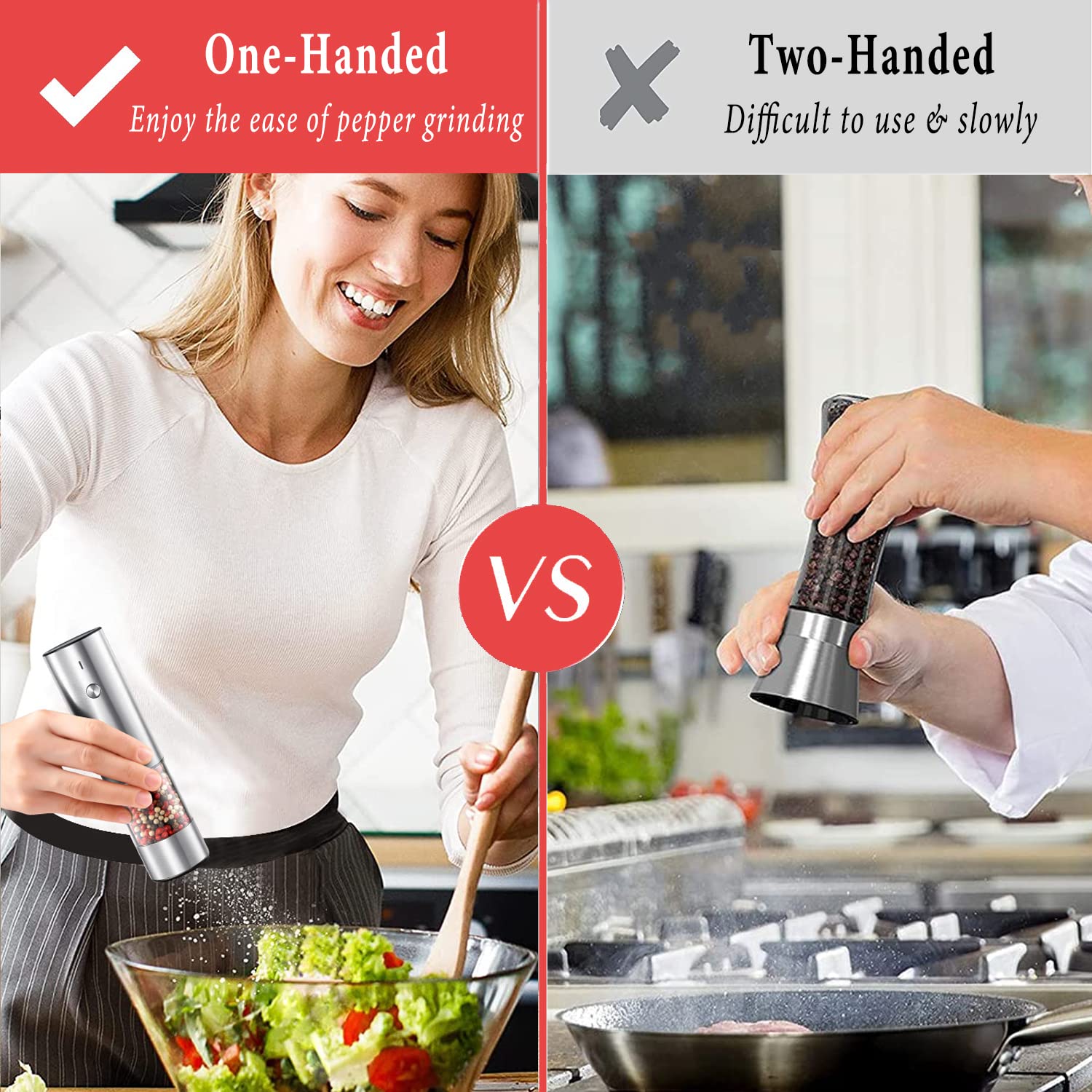 Rechargeable Electric Salt And Pepper Grinder Set - Durable Modern Style - Automatic Black Peppercorn & Sea Salt Spice Mill Set