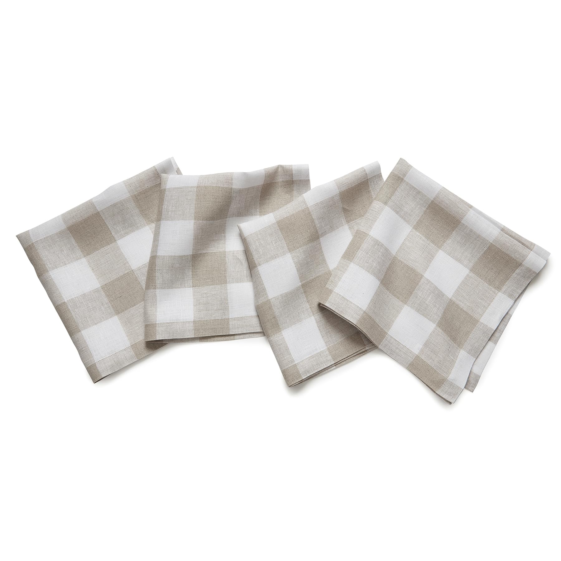 Solino Home Buffalo Check Linen Napkins Set Of 4 - 100% Pure Linen Natural And White Plaid Napkins 20 X 20 Inch - Machine Washab
