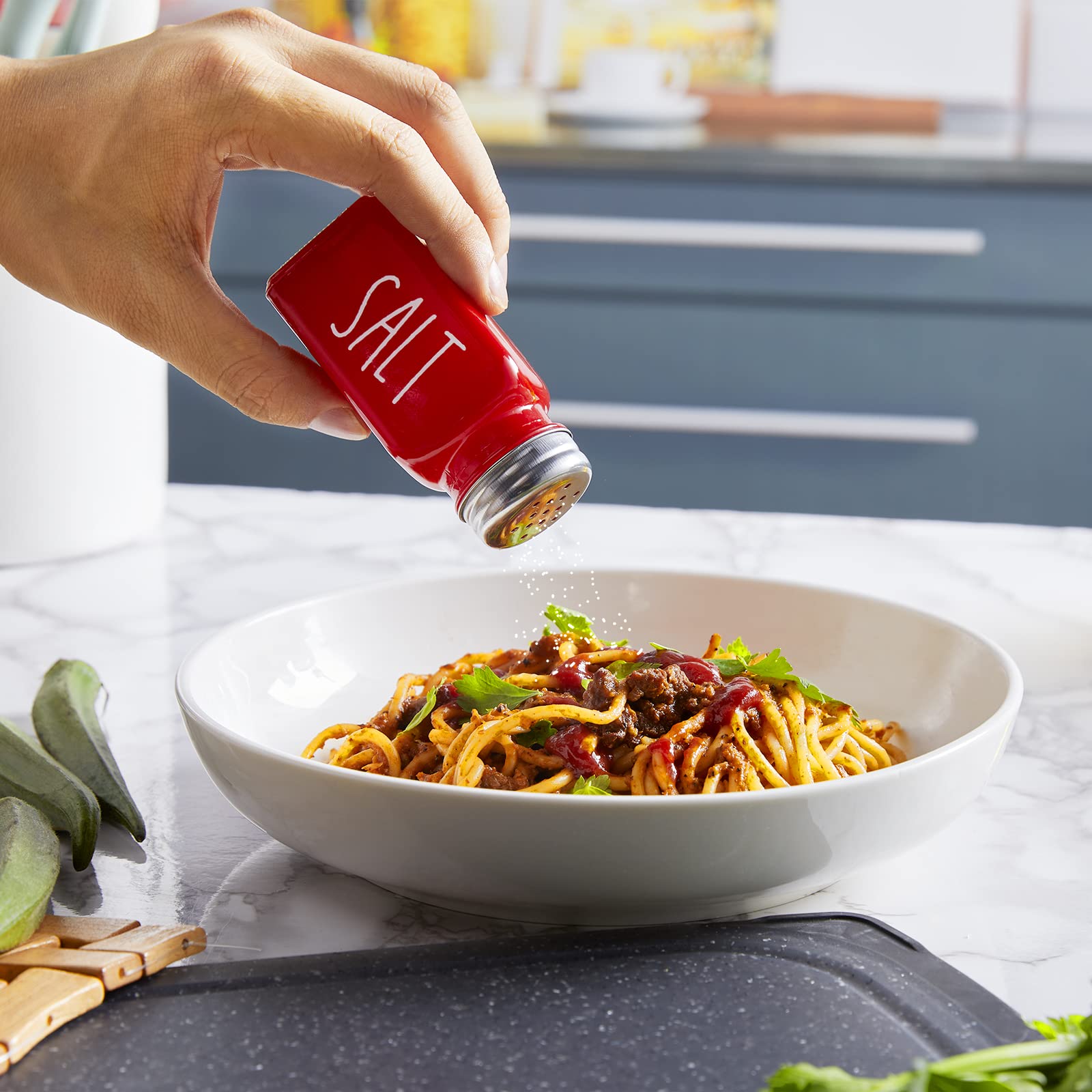 Red Salt And Pepper Shakers Set - Red Farmhouse Kitchen Decor And Accessories - Cute Glass Salt Shaker For Kitchen And Table