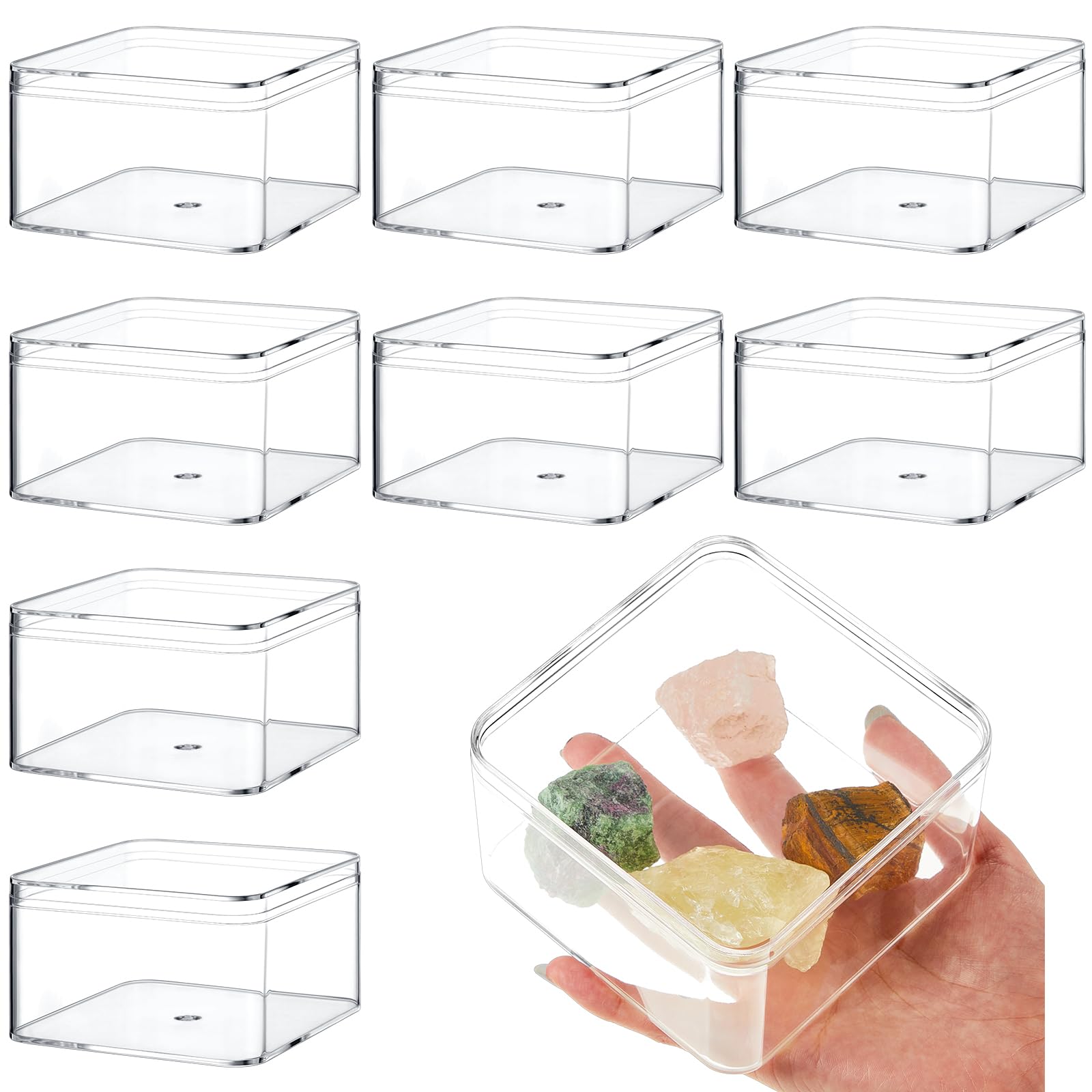 Blulu 8 Pieces Clear Acrylic Plastic Jewelry Box Mini Storage Box Mini Cube Containers with Lids for Candy and Tiny Jewelry(3.94