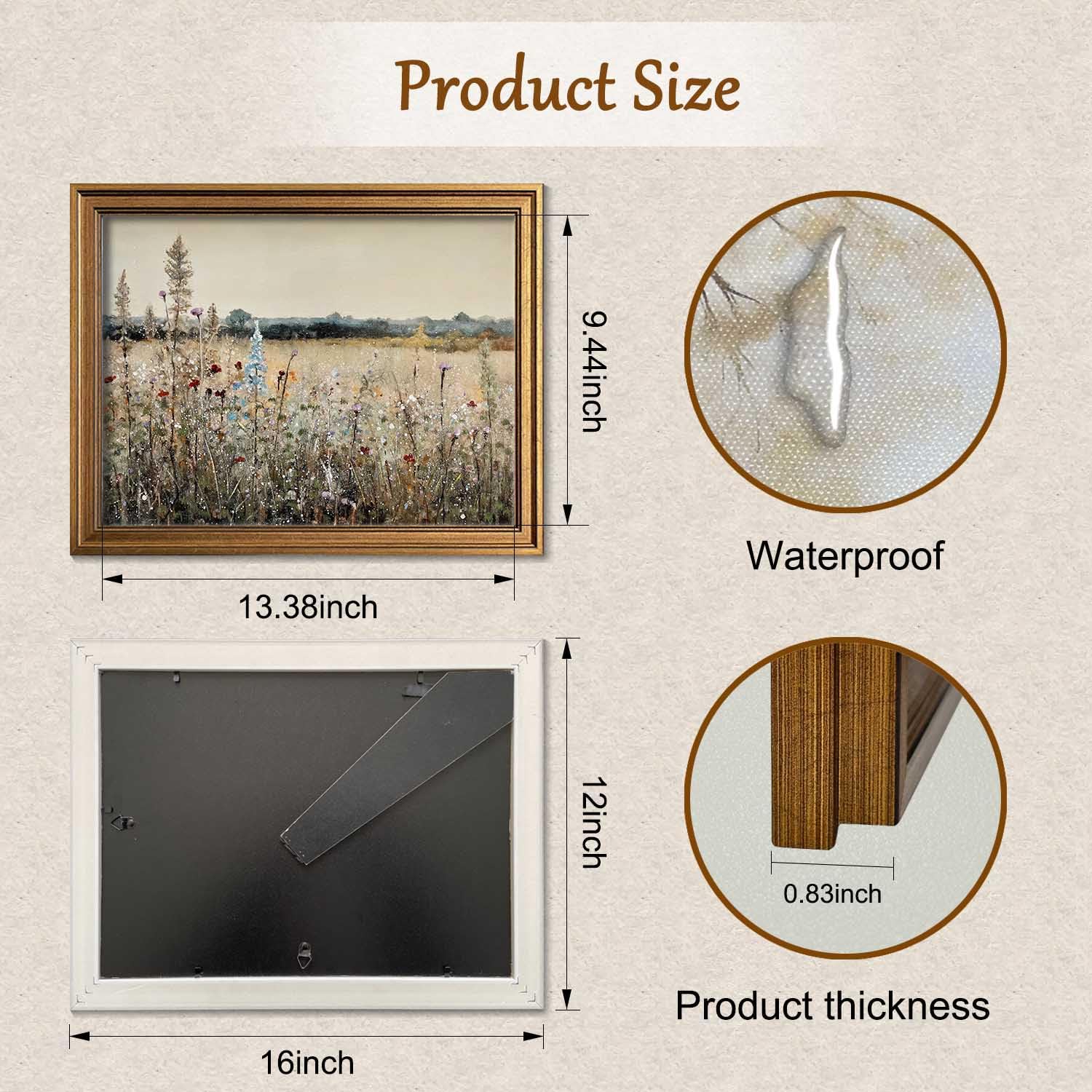 Gold Framed Vintage Wall Art Classical French Landscape Wildflowers Botanical Painting Canvas Print Kitchen Living Room Wall Dec