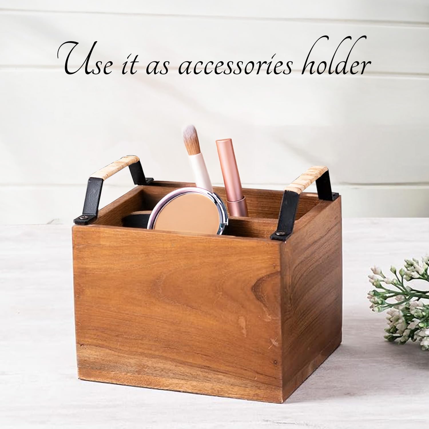 nestroots Spoon Stand with for Dining Table | Wooden cutlery holder multipurpose Diwali or Deepawali Gifts Iron Handles Black wi