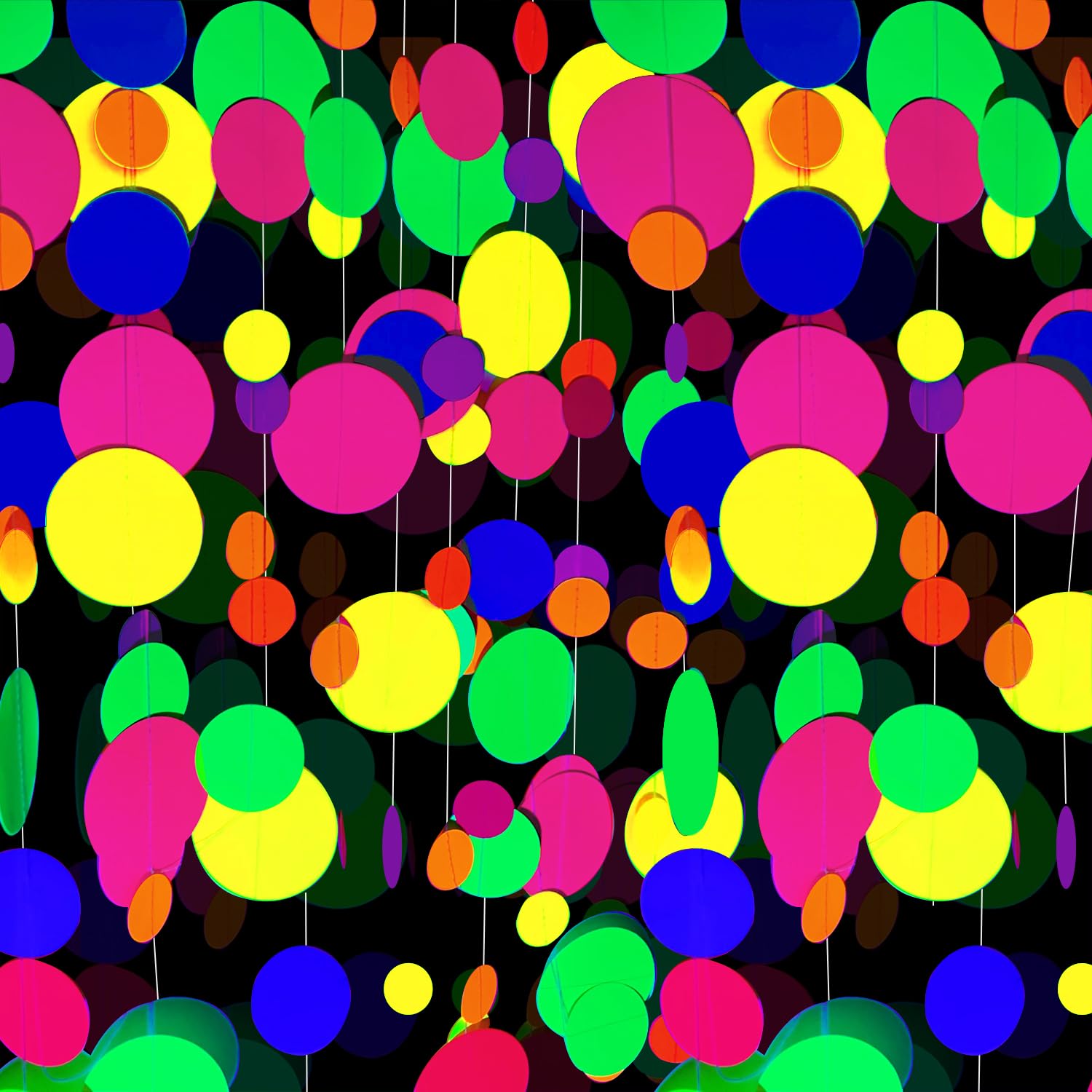 120Feet Round Dot Uv Neon Garland Hanging Paper Glow In The Dark Neon Glow Party Supplies And Decorations Glow In The Dark Black