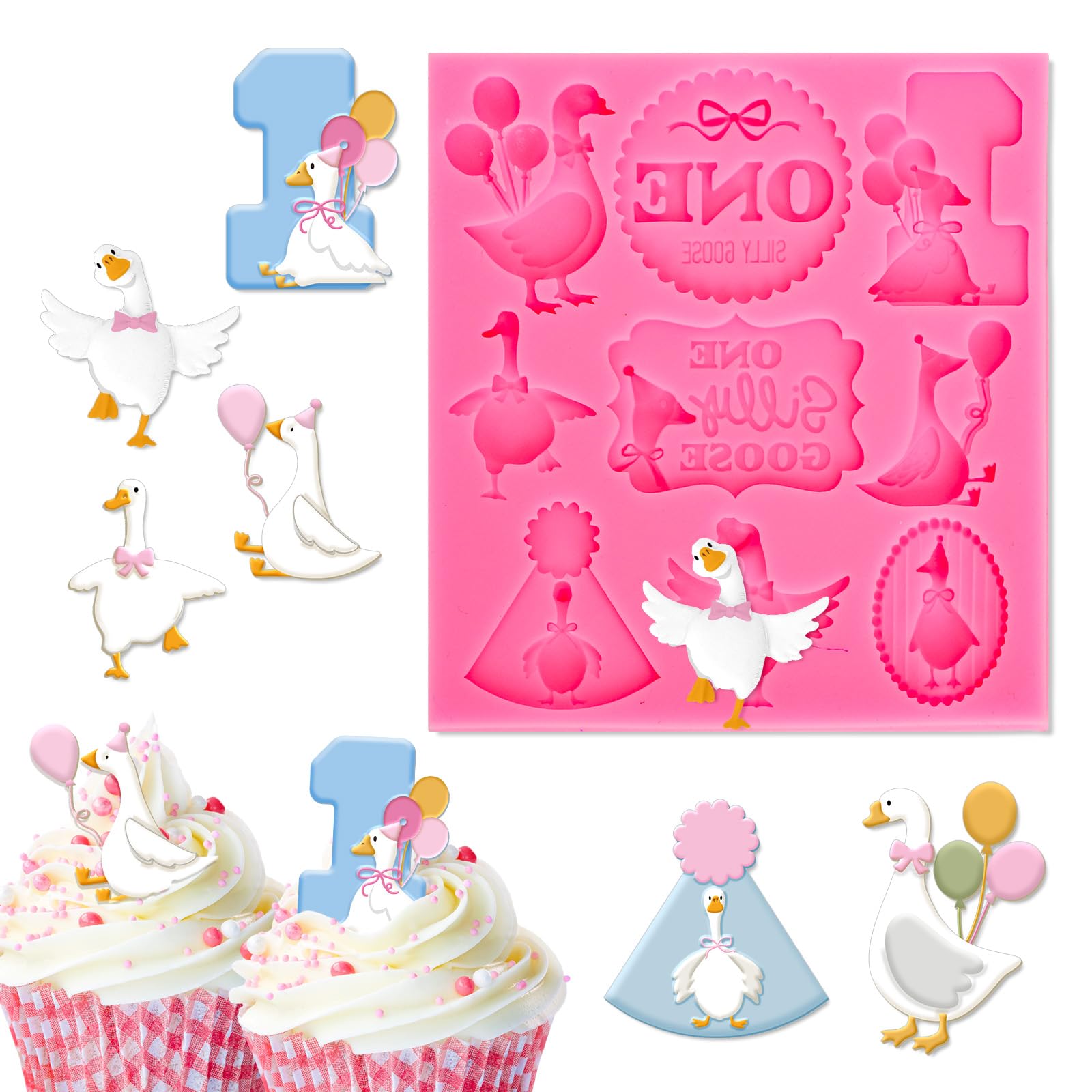 JarThenaAMCS One Silly Goose Birthday Fondant Molds Funny Silly Goose Silicone Molds Chocolate Candy Mould for Kitchen Crafts Ba
