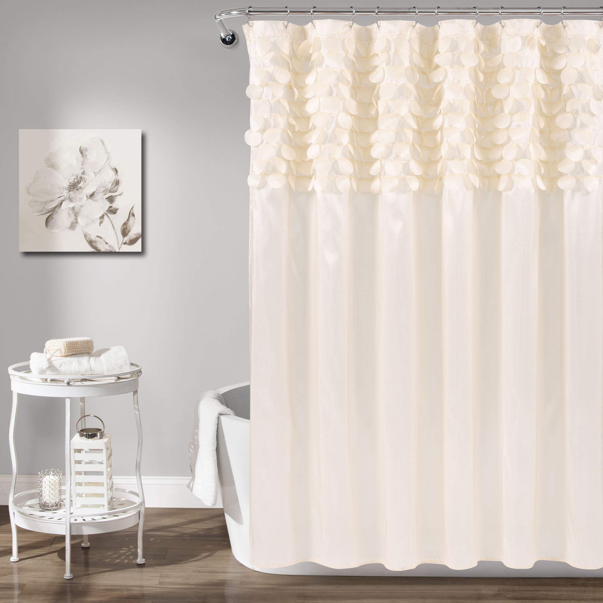 Lush Decor Lillian Shower Curtain | Textured Shimmer Circle Design Bathroom, 72 X 72, Beige