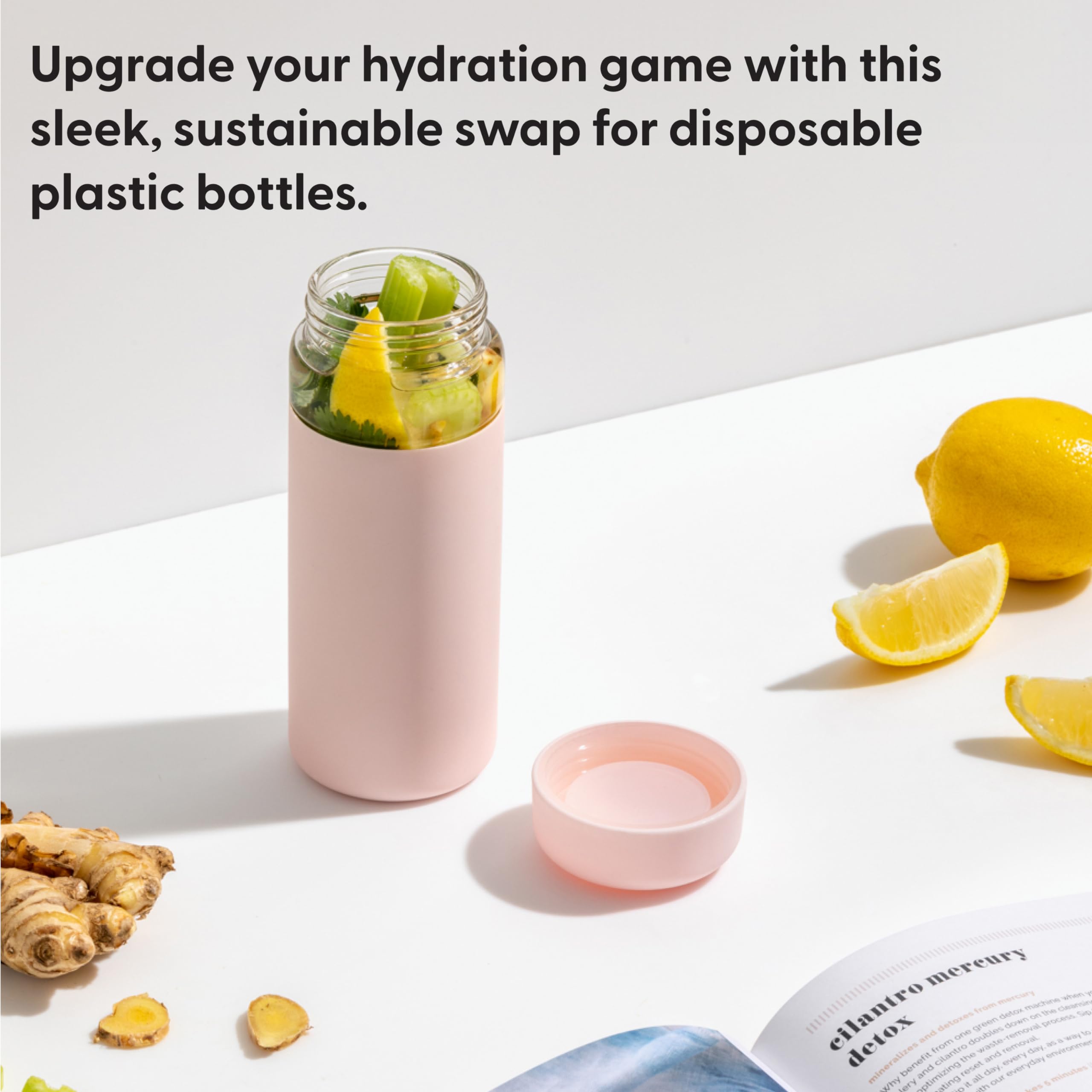 W&P Porter Glass Wide Mouth Bottle, 16oz, Cream, Reusable, Lightweight, Dishwasher Safe, Model WP-PWM-CM