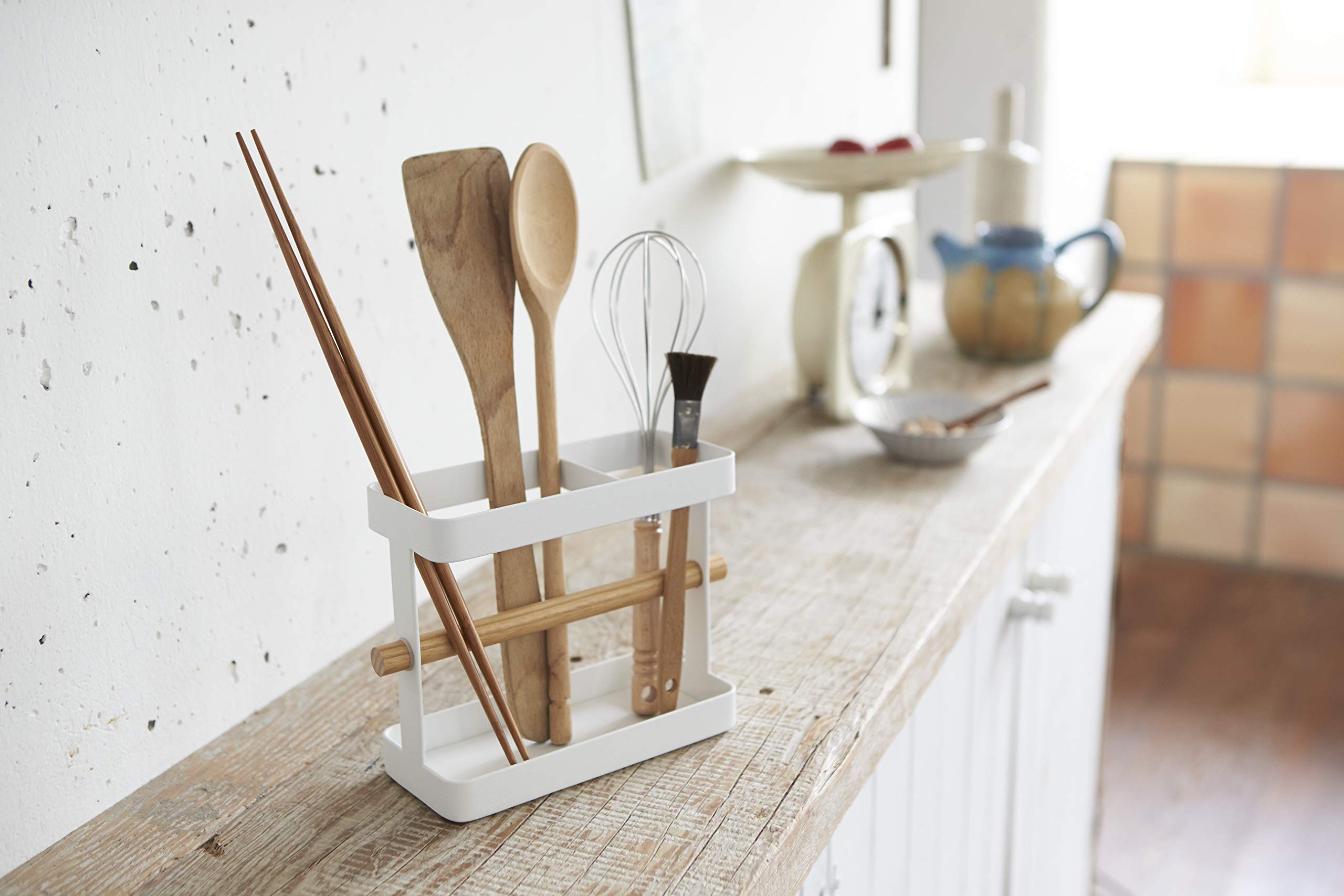 Yamazaki Home Wide Tool Stand-Kitchen Utensil Holder, Cooking Storage Organizer, One Size, White