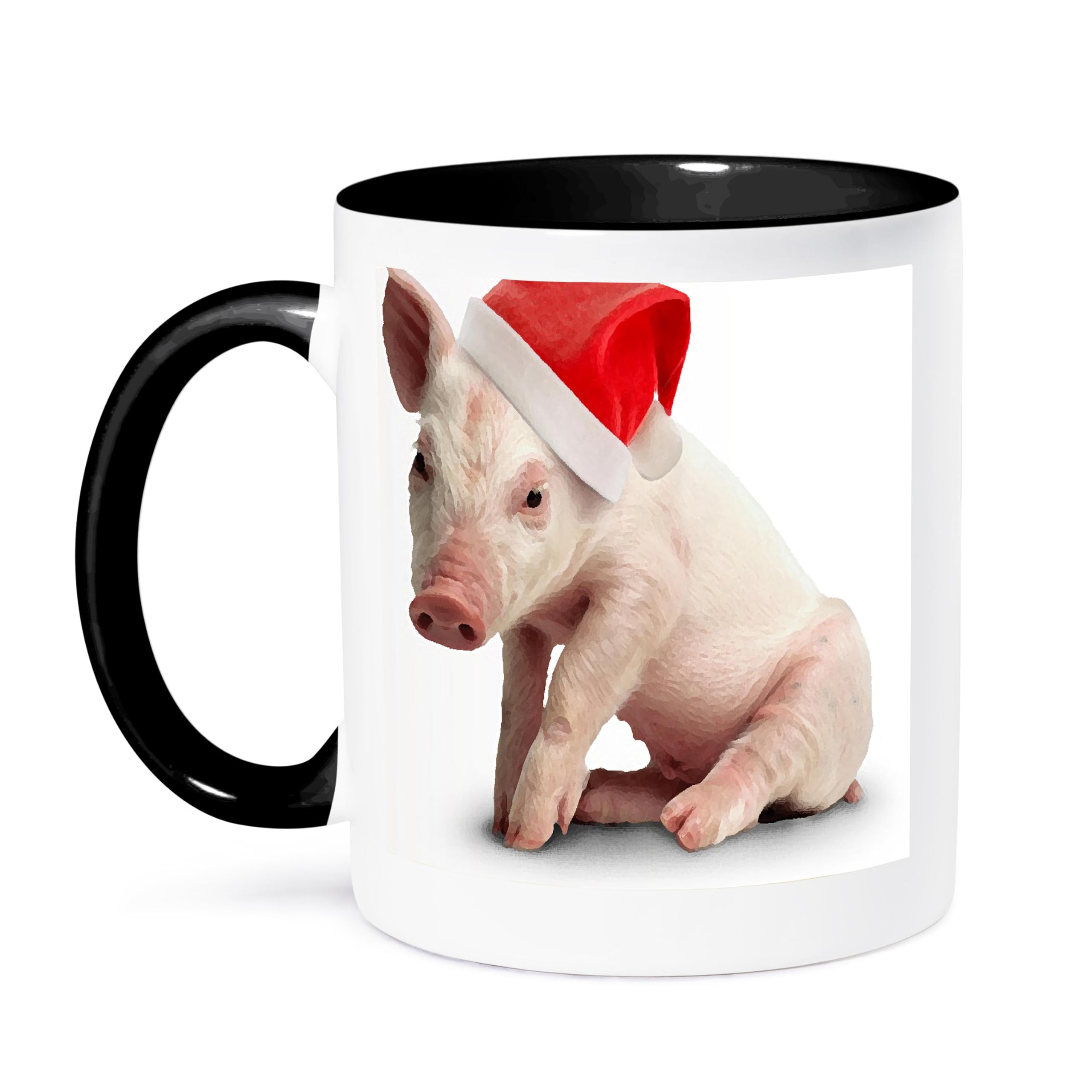 3dRose Christmas Pig-Two Tone Black Mug, 11-Ounce, Multicolored