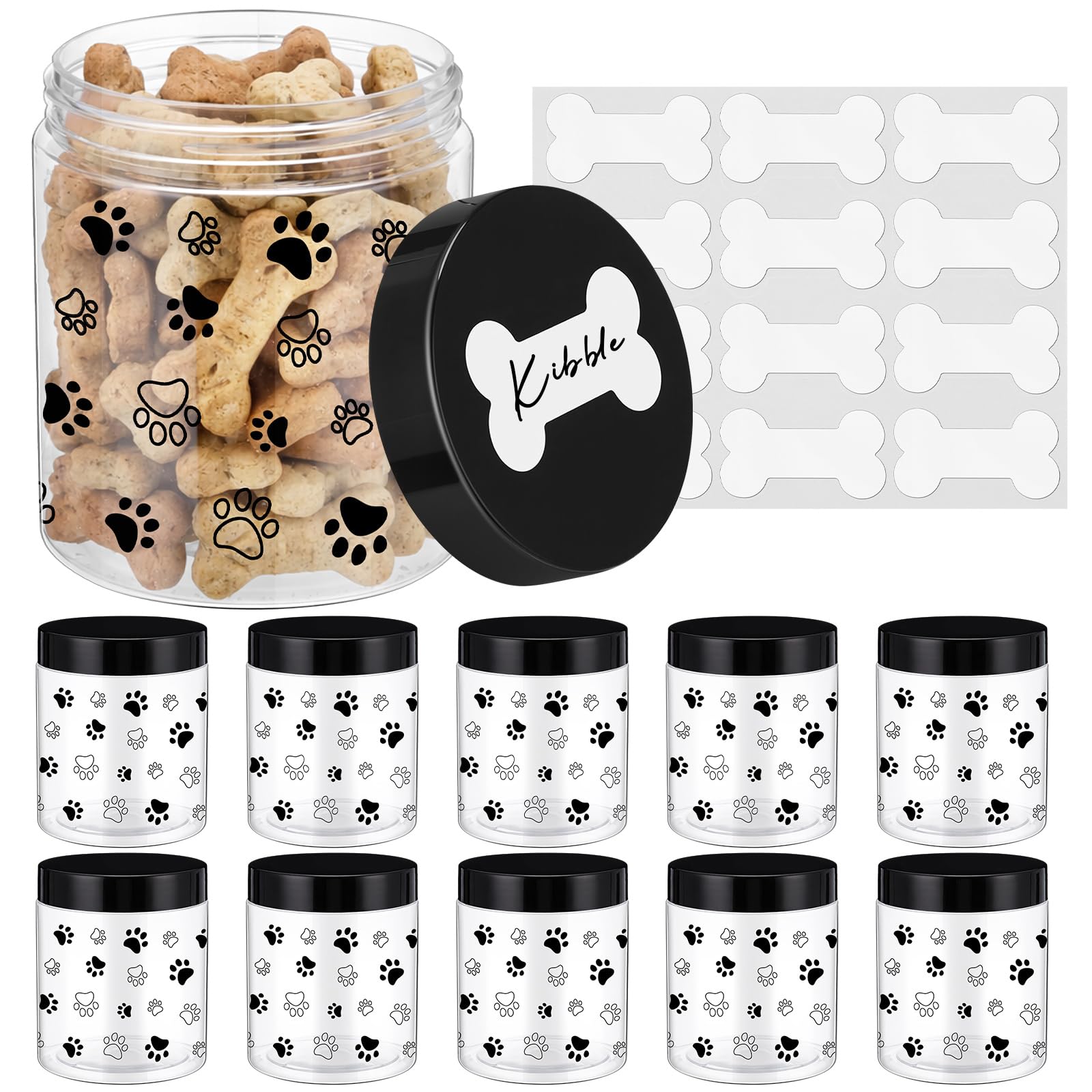 Suclain 12 Pack 8 oz Dog Treat Plastic Jars with Lids and Bone Labels