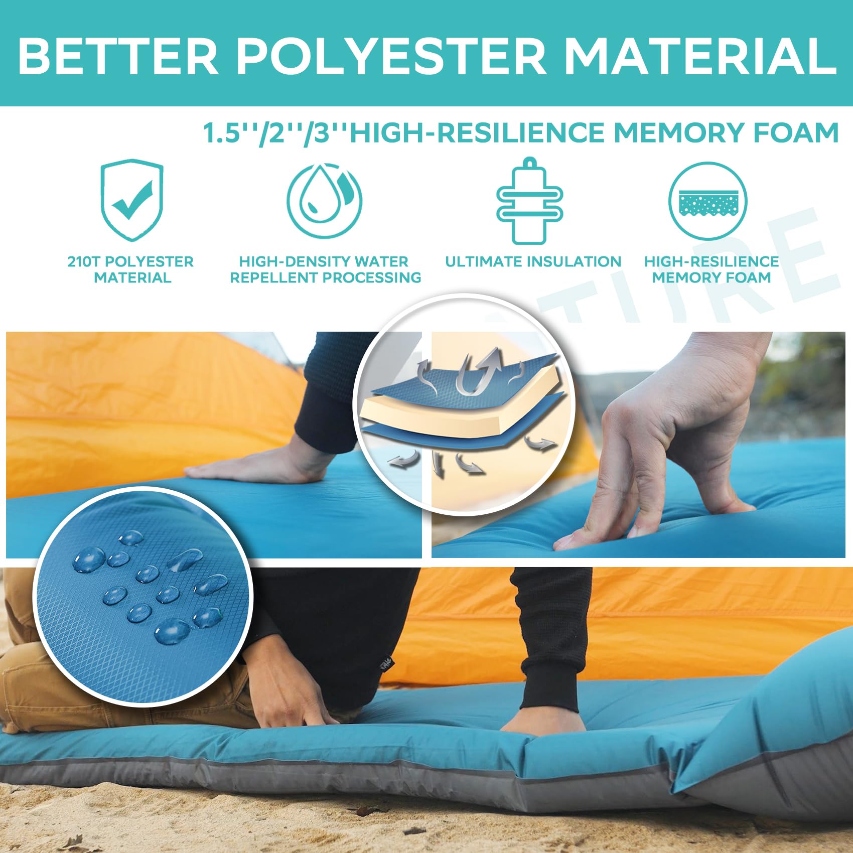 Clostnature Self Inflating Sleeping Pad For Camping - 1523 Inch Camping Pad, Lightweight Inflatable Camping Mattress Pad, Insula