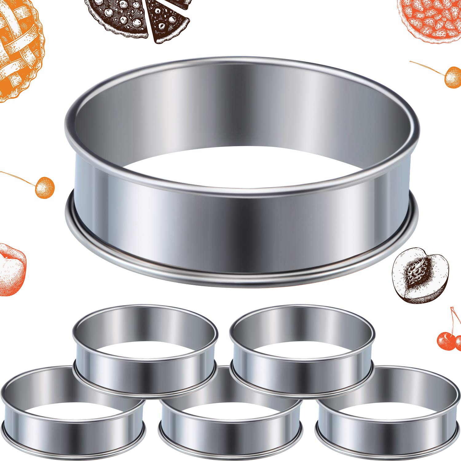6 Pcs English Muffin Crumpet Rings 3.15 Inch Double Rolled Tart Ring Stainless Steel Nonstick Metal Round Mold For Home Food Mak