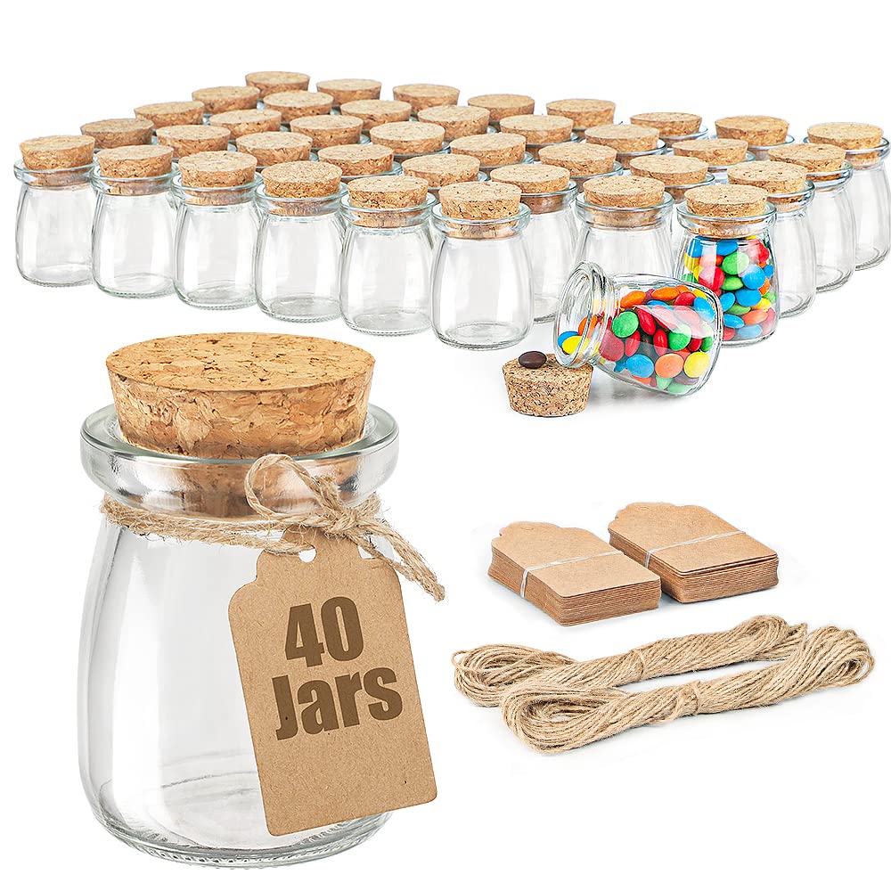 Ritayedet 40 Pack Glass Favor Jars With Cork Lid, 3.4 Oz Small Glass Bottles For Wedding Favor, Baby Shower, Party Favor, Gift J