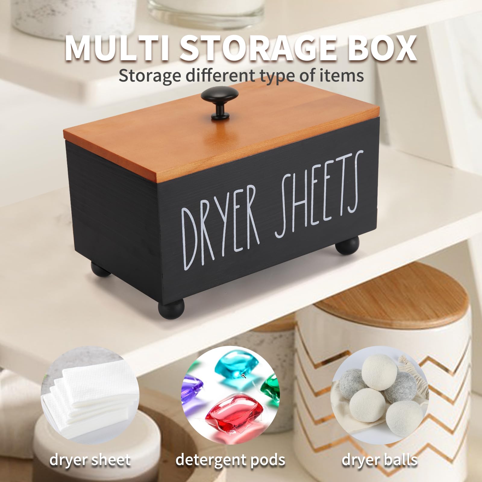 Eniffbaa Dryer Sheet Box With Lid, Dryer Sheet Holder Dispenser Container, Laundry Room Decor, Wood Box For Laundry Room Organiz