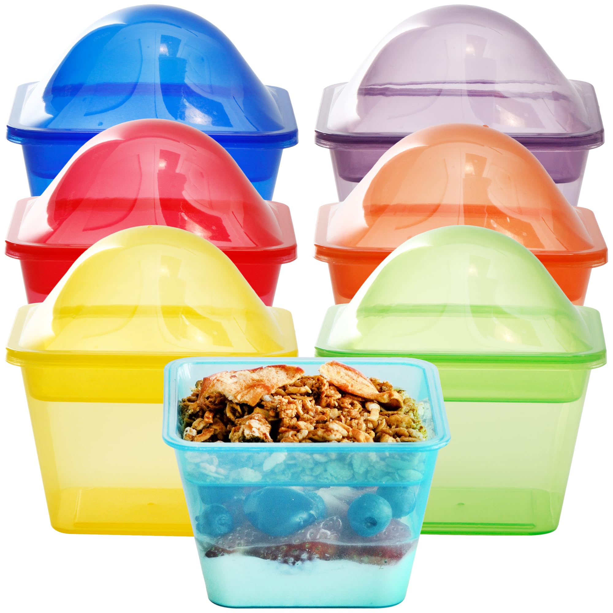 Youngever 7 Sets Plastic Parfait Cups, Reusable Dessert Cups with Lids and Inserts, Spill and Leak Proof (Small 4 Ounce)