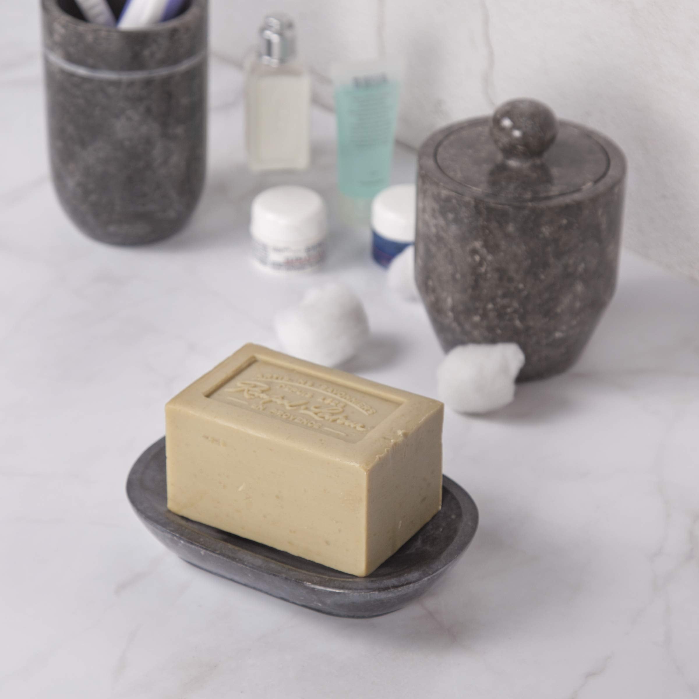 Creative Home Natural Charcoal Marble Curvy Collection Bar Soap Dish Soap Tray Holder Bathroom Small Accessory Tray Organizer, 5