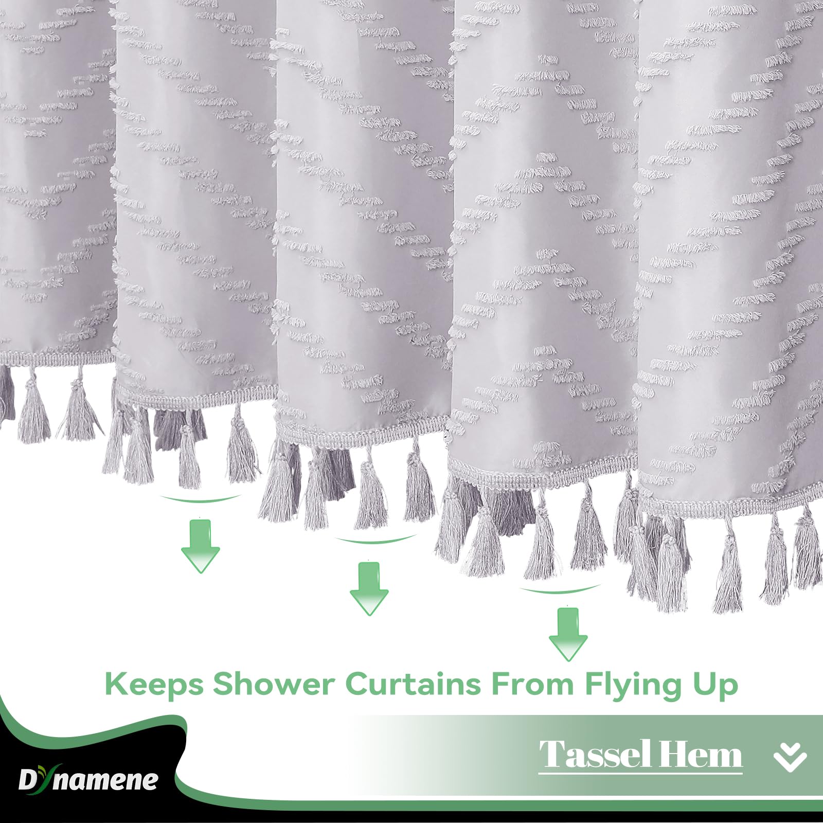 Dynamene Extra Long Shower Curtains, 84 Inch Long Boho Tufted Chevron Striped Fabric Shower Curtains For Bathroom, Tall Minimali