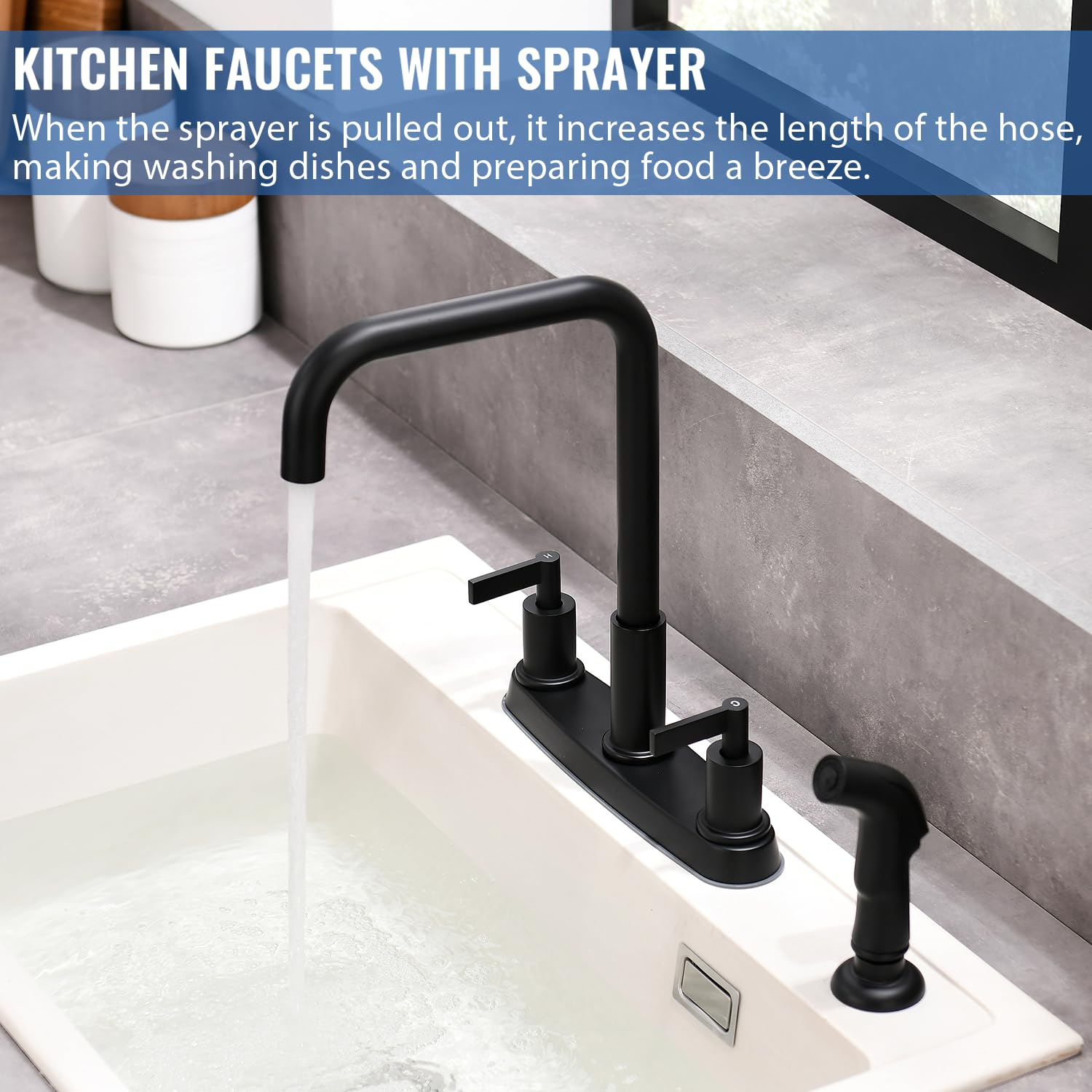 Kitchen Faucet With Sprayer, Black Kitchen Faucet, Matte Black Kitchen Sink Faucet, Stainless Steel Kitchen Sink Faucet With Sid