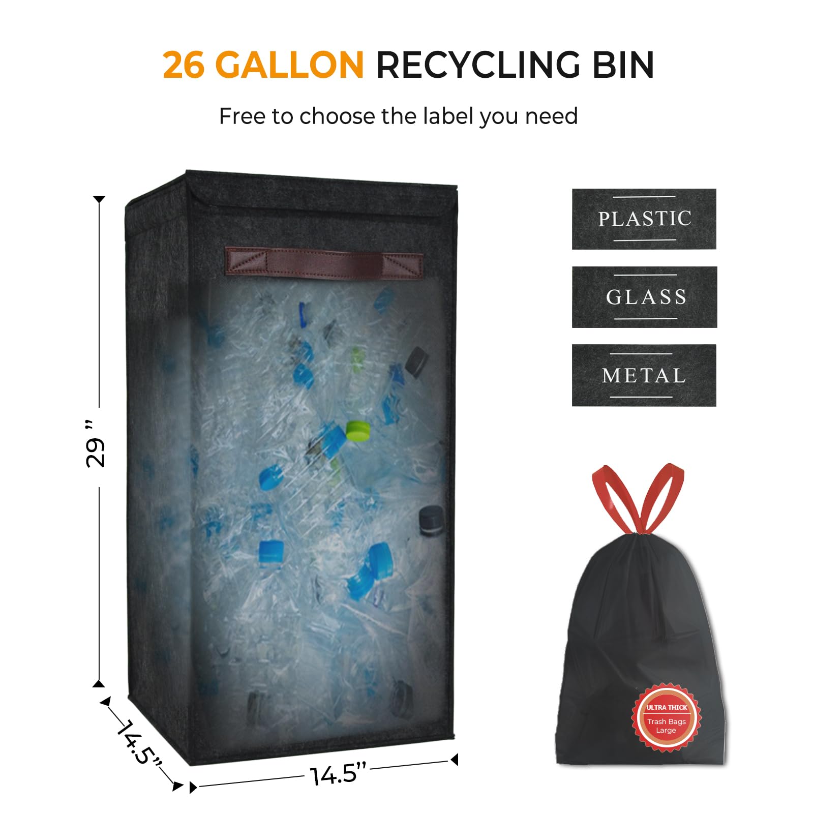Rolheit Recycling Bin For Kitchen 26 Gallon, Indoor Recycle Bin With Lid, 100L Recycle Trash Can, Large Recycling Bin For Home W