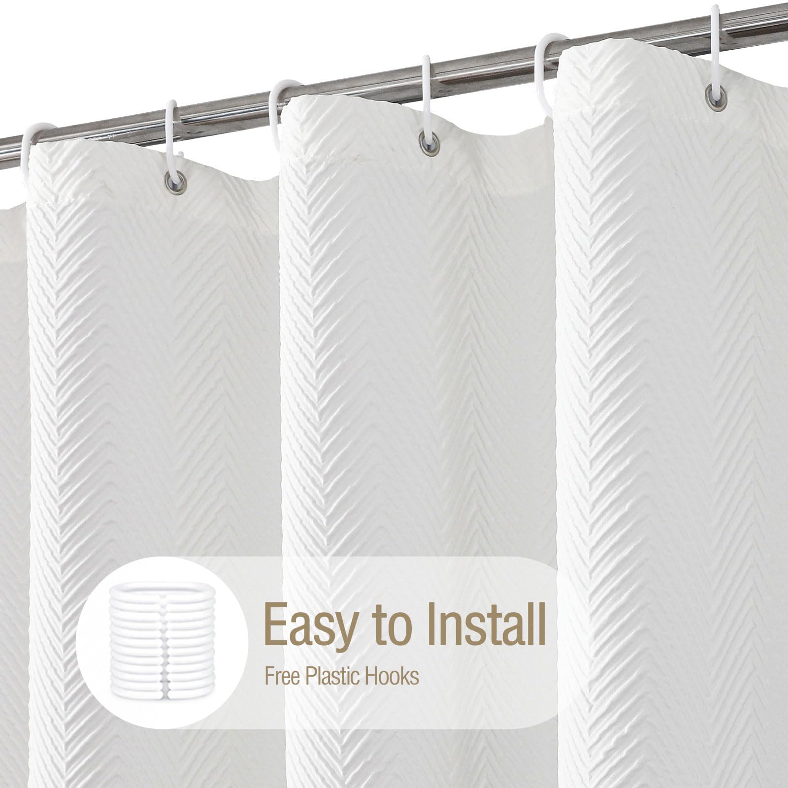 Gibelle Small Stall Shower Curtain 36 X 72, Narrow Half 3D Embossed Textured White Fabric Shower Curtain, Modern Farmhouse Herri